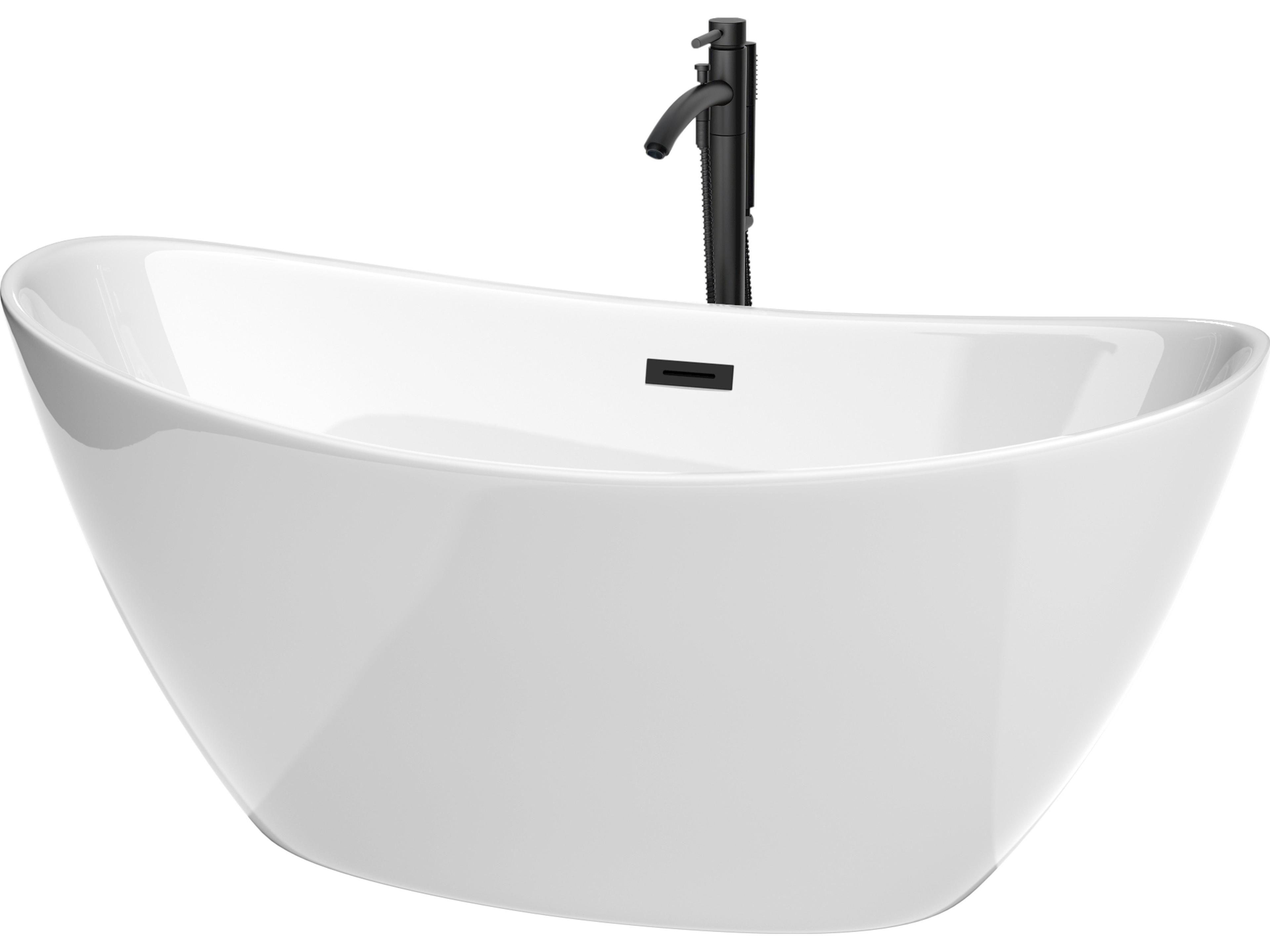 Wyndham Collection Dorrit White Bathtub with Floor Mounted Faucet, Drain and Overflow Trim