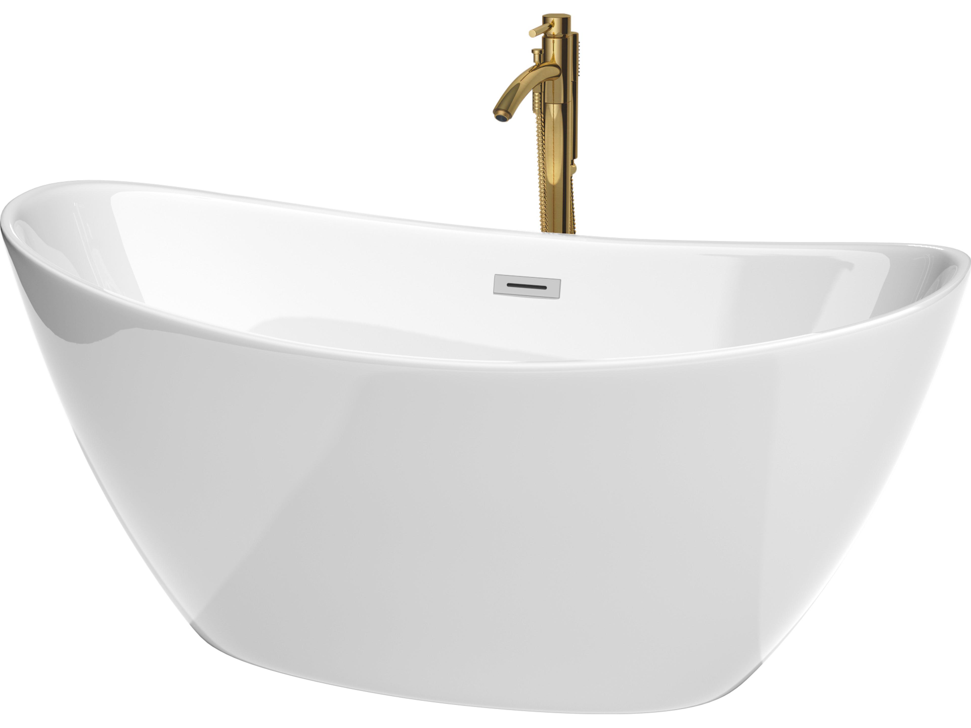 Wyndham Collection Dorrit White Bathtub with Polished Chrome Trim and Floor Mounted Faucet