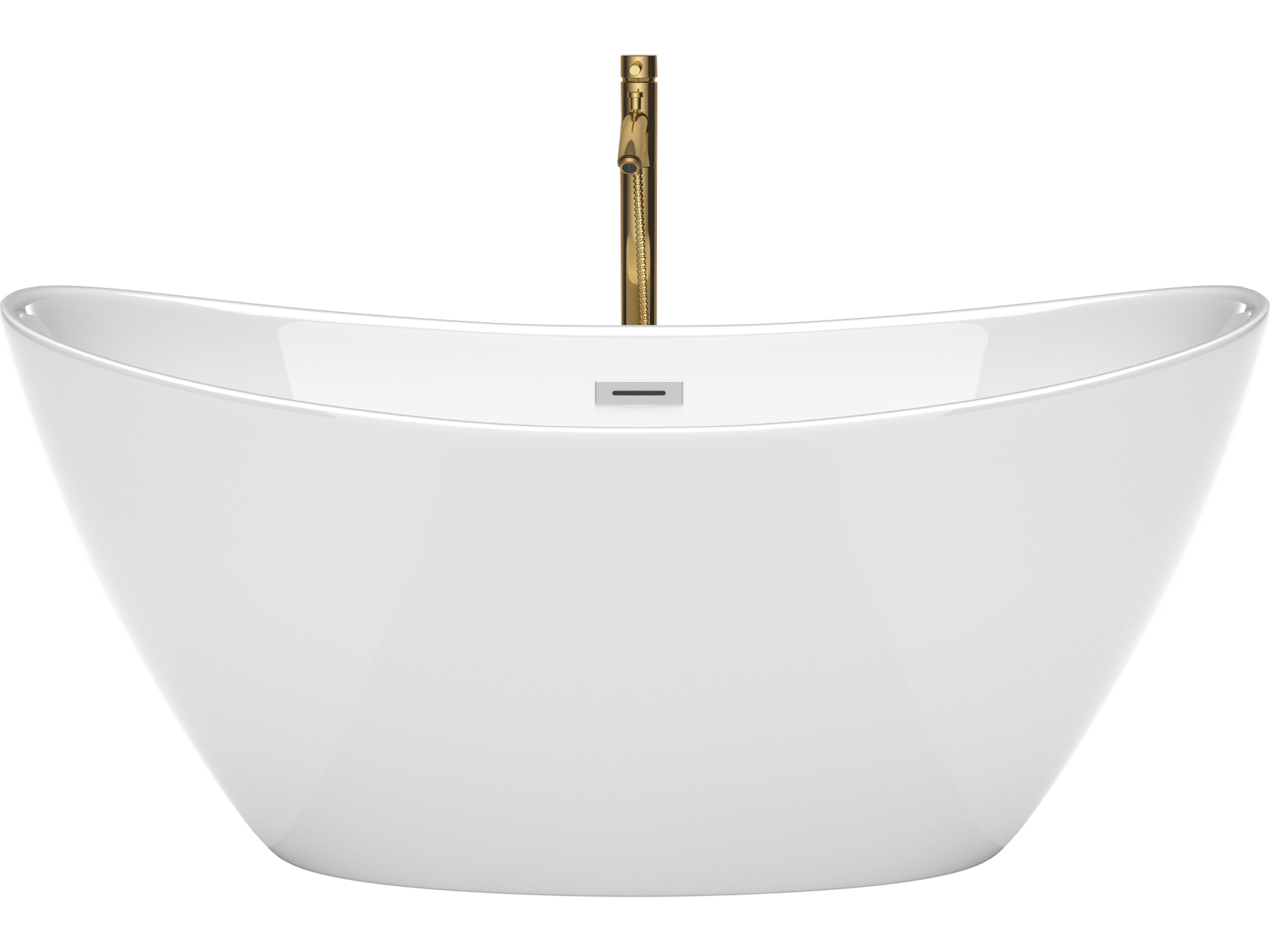 Wyndham Collection Dorrit White Bathtub with Polished Chrome Trim and Floor Mounted Faucet
