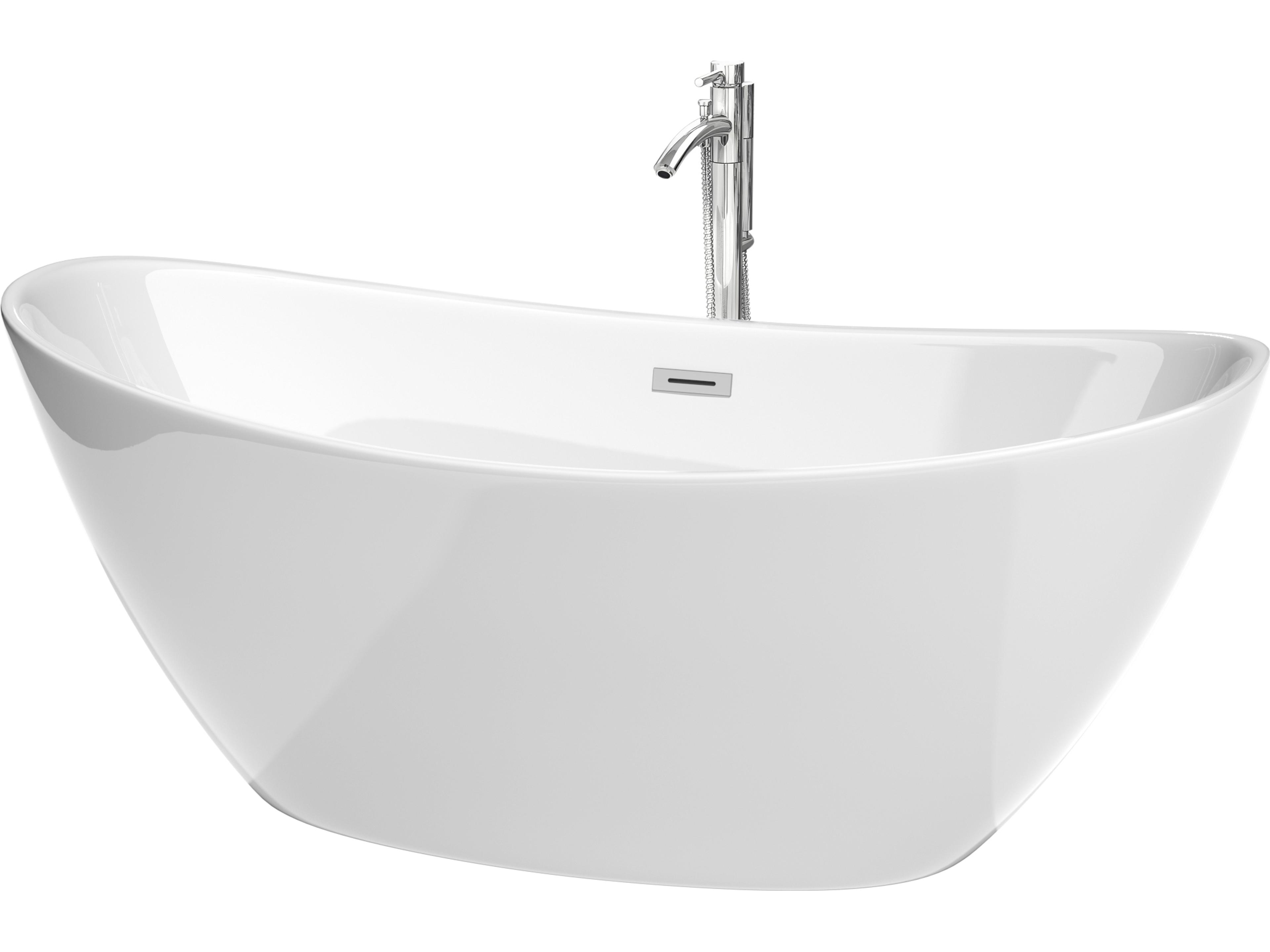 Wyndham Collection Dorrit White Bathtub with Floor Mounted Faucet, Drain and Overflow Trim