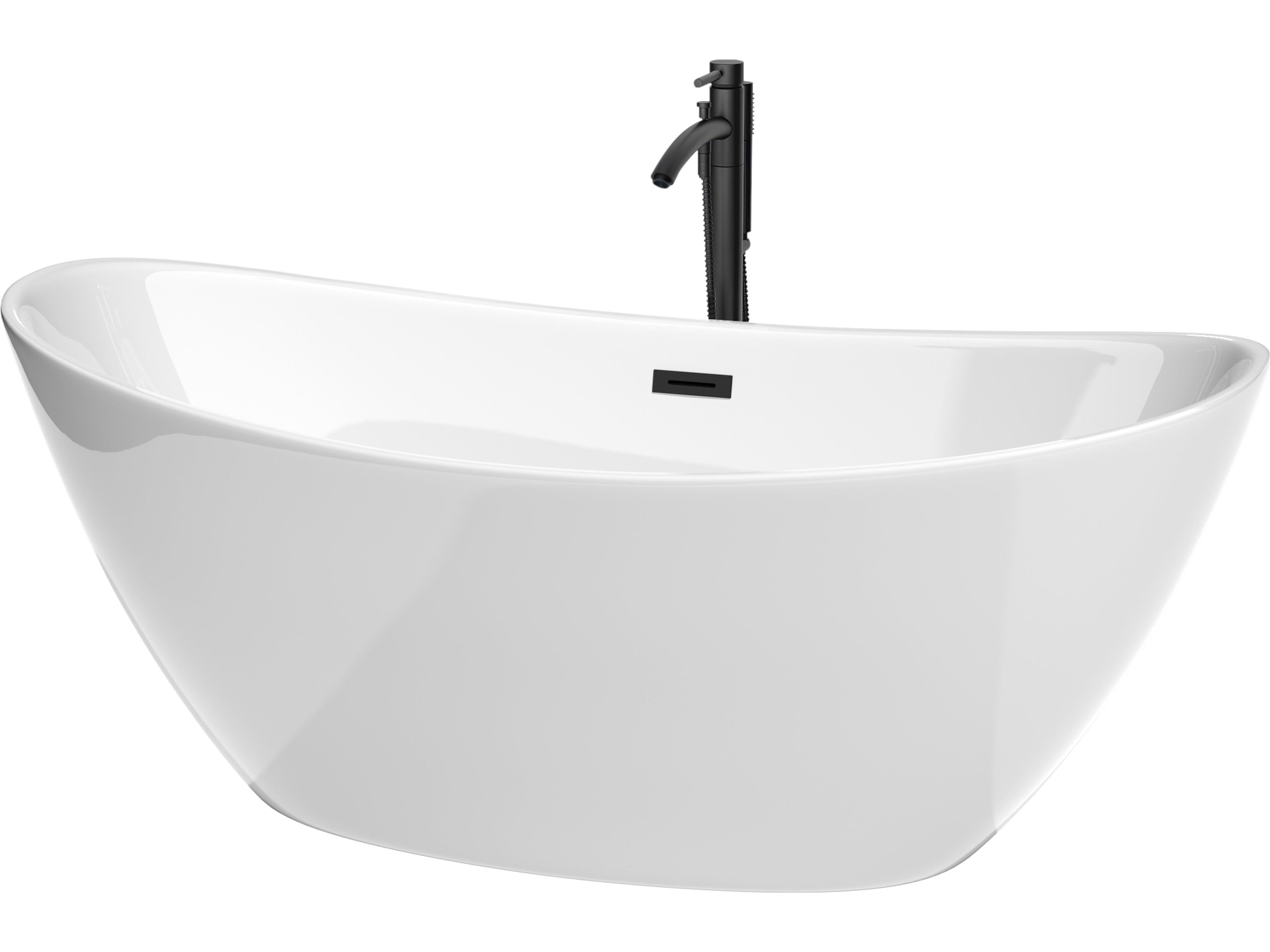 Wyndham Collection Dorrit White Bathtub with Floor Mounted Faucet, Drain and Overflow Trim