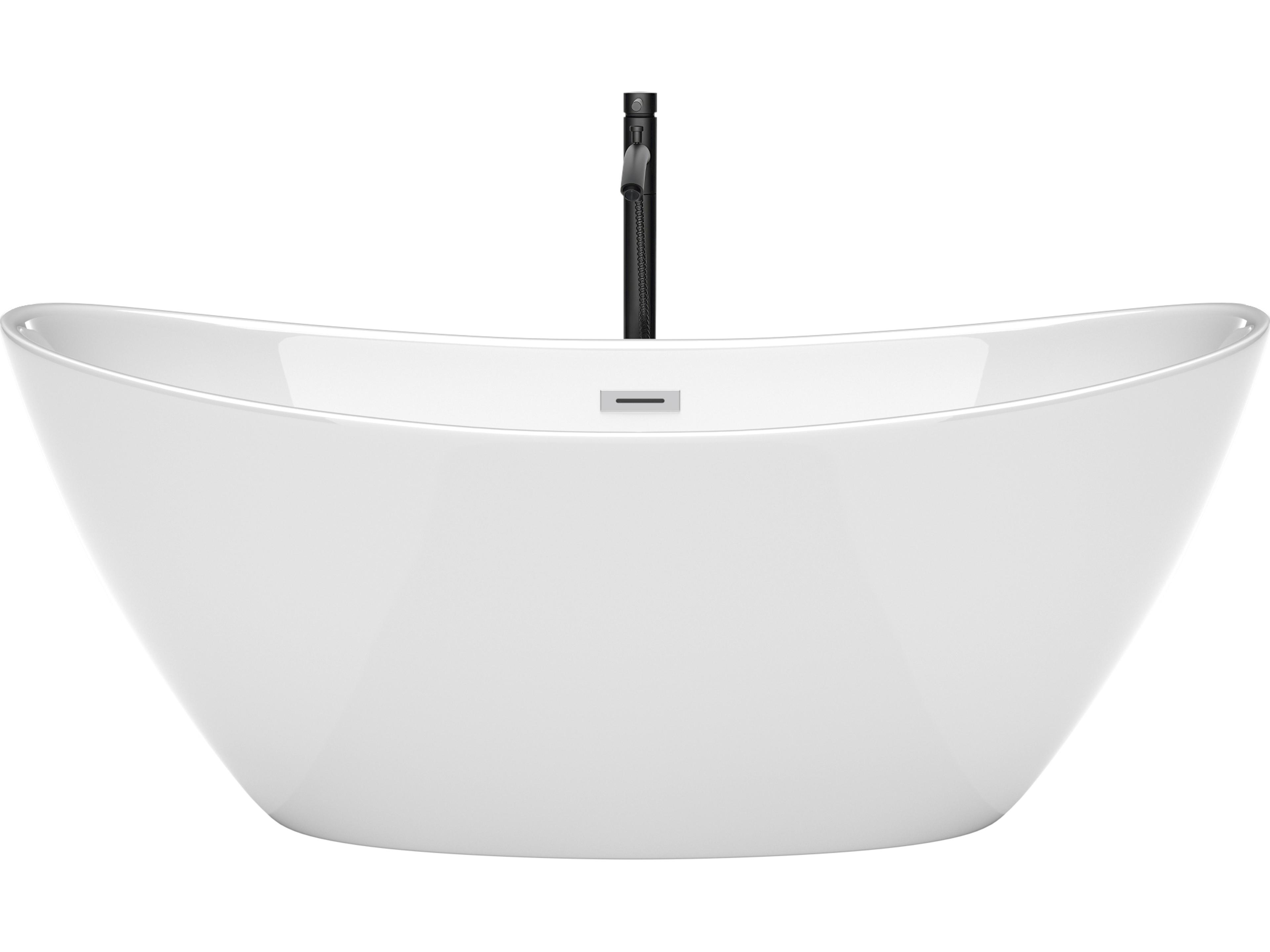 Wyndham Collection Dorrit White Bathtub with Polished Chrome Trim and Floor Mounted Faucet