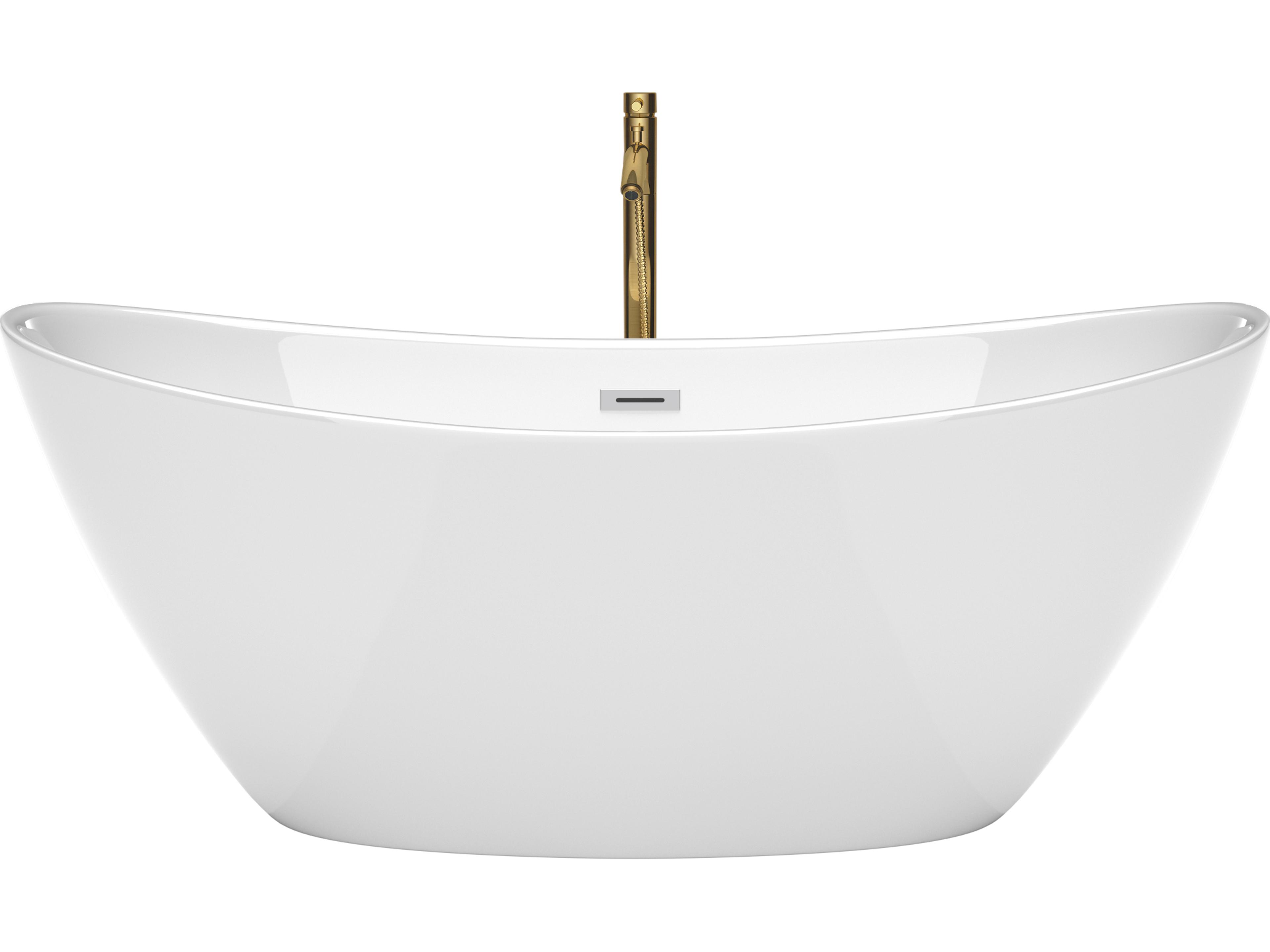 Wyndham Collection Dorrit White Bathtub with Polished Chrome Trim and Floor Mounted Faucet