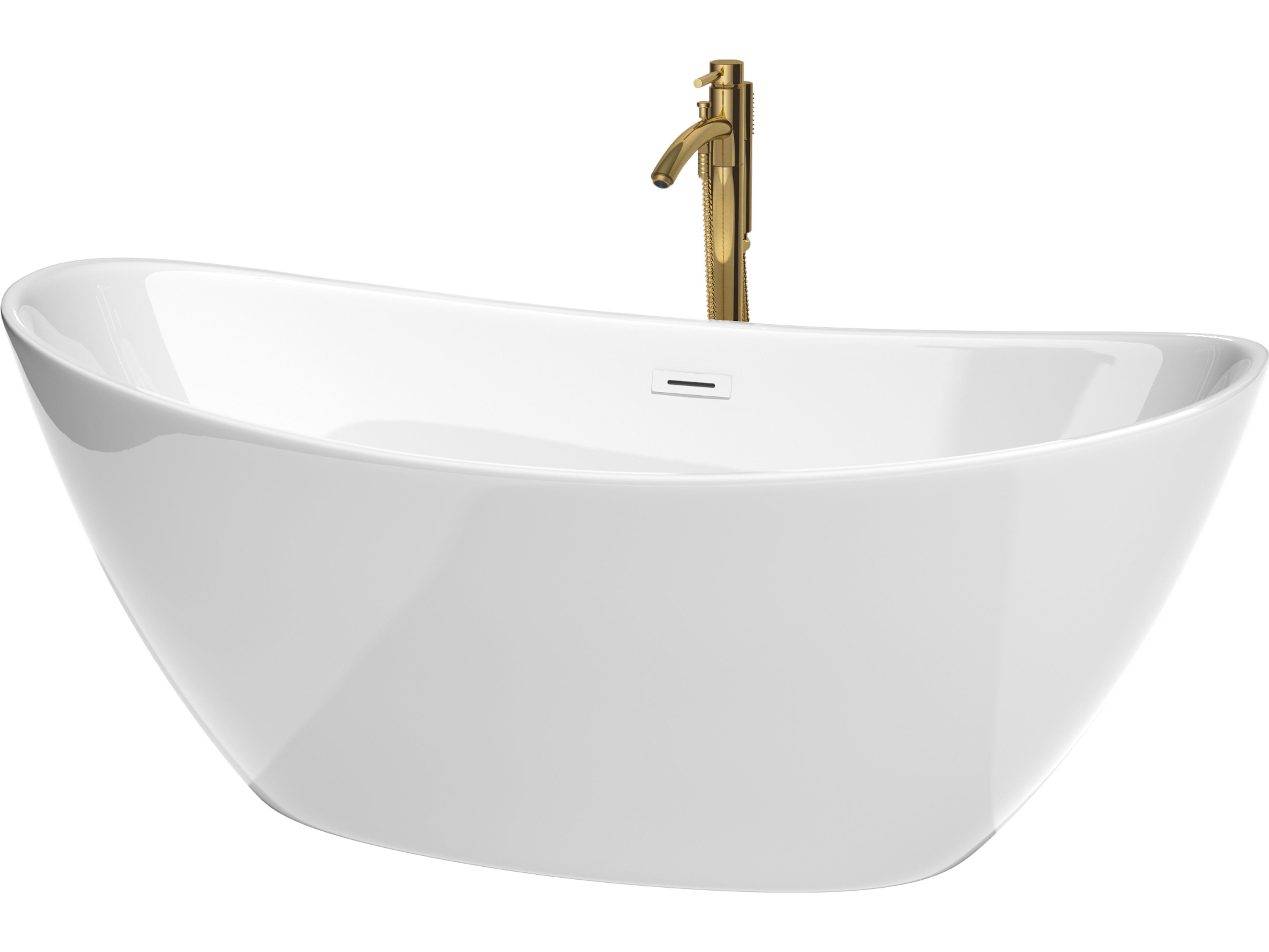 Wyndham Collection Dorrit White Bathtub with Shiny White Trim and Floor Mounted Faucet