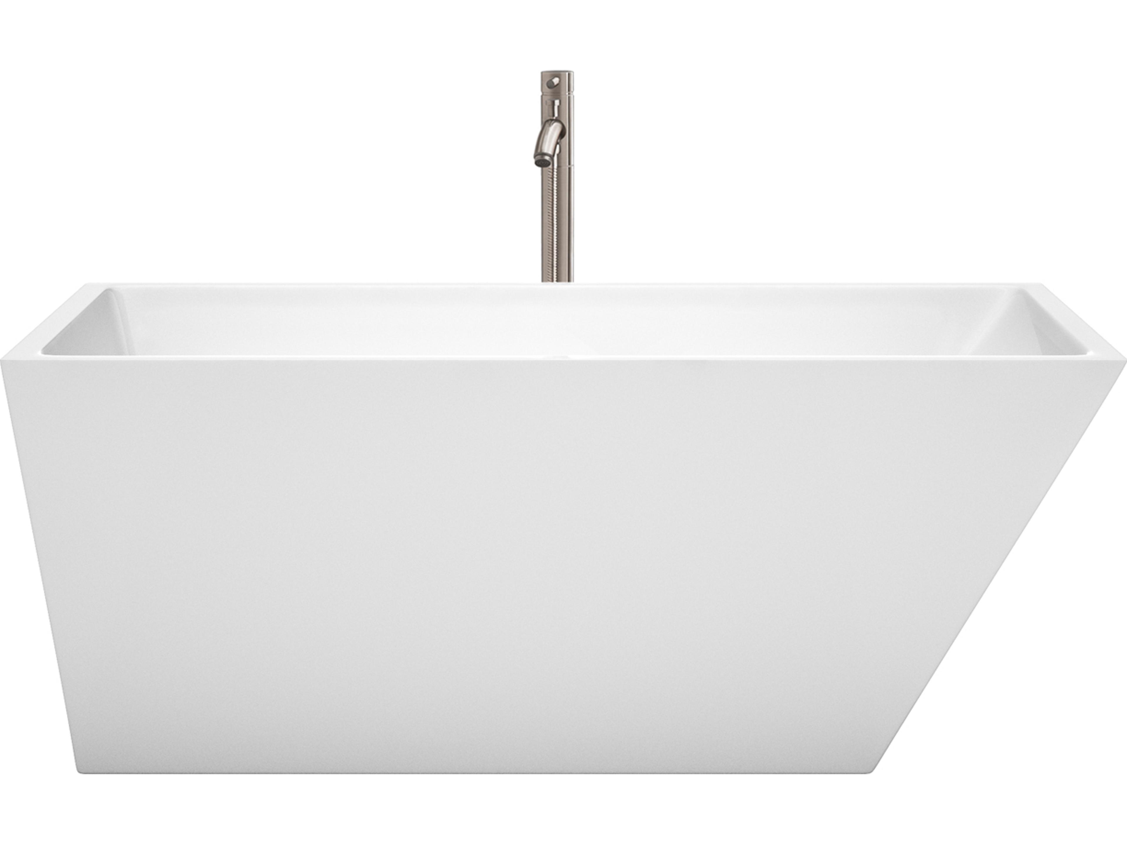 Wyndham Collection Hannah White Bathtub with Floor Mounted Faucet, Drain and Overflow Trim