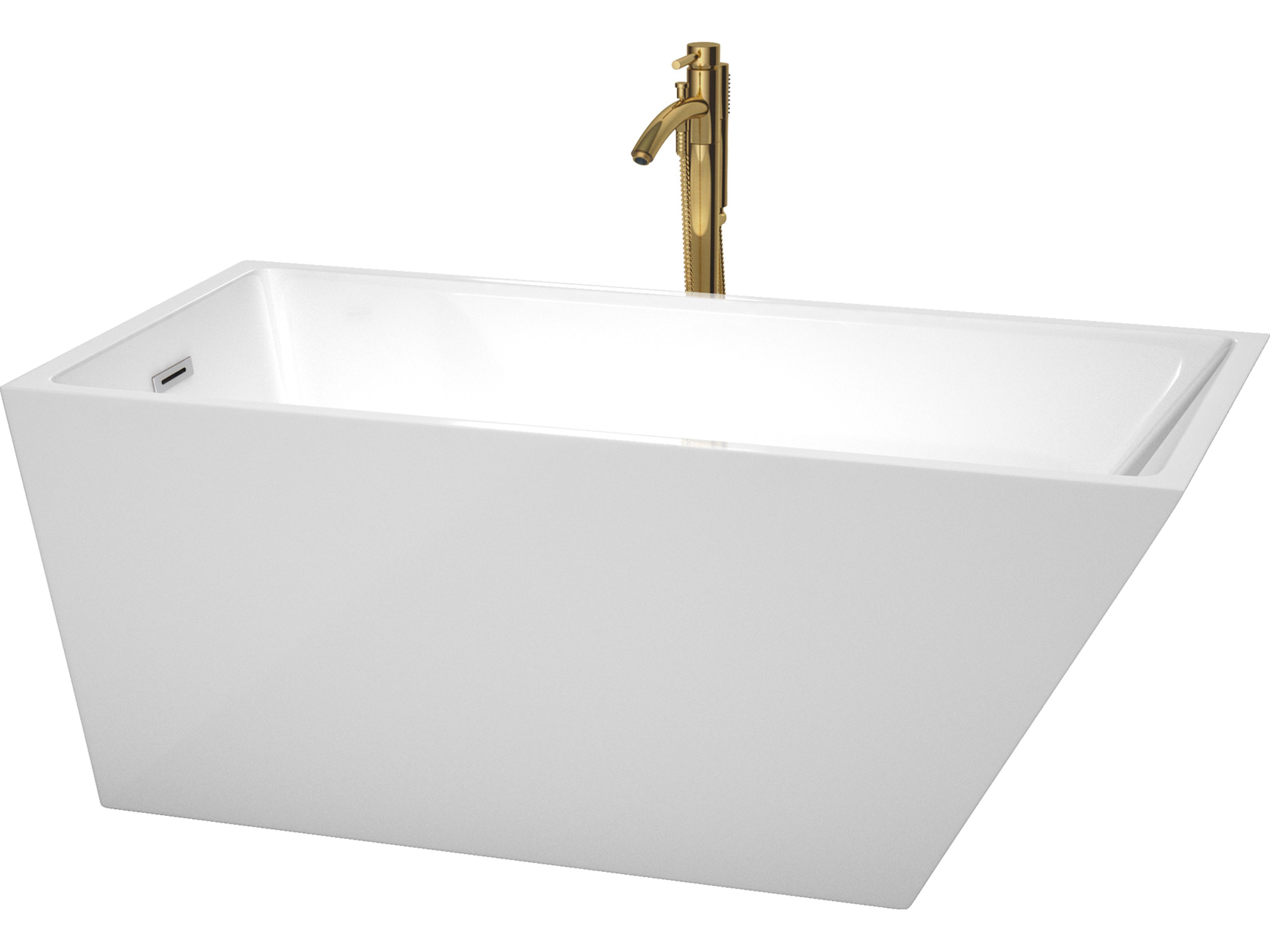 Wyndham Collection Hannah White Bathtub with Polished Chrome Trim and Floor Mounted Faucet