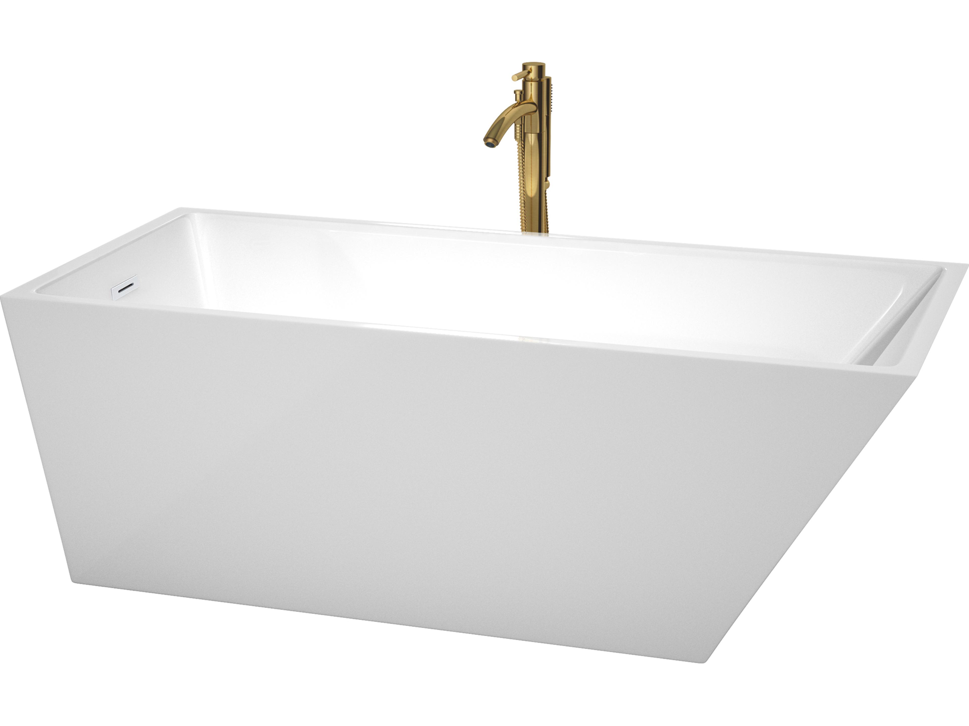 Wyndham Collection Hannah White Bathtub with Shiny White Trim and Floor Mounted Faucet