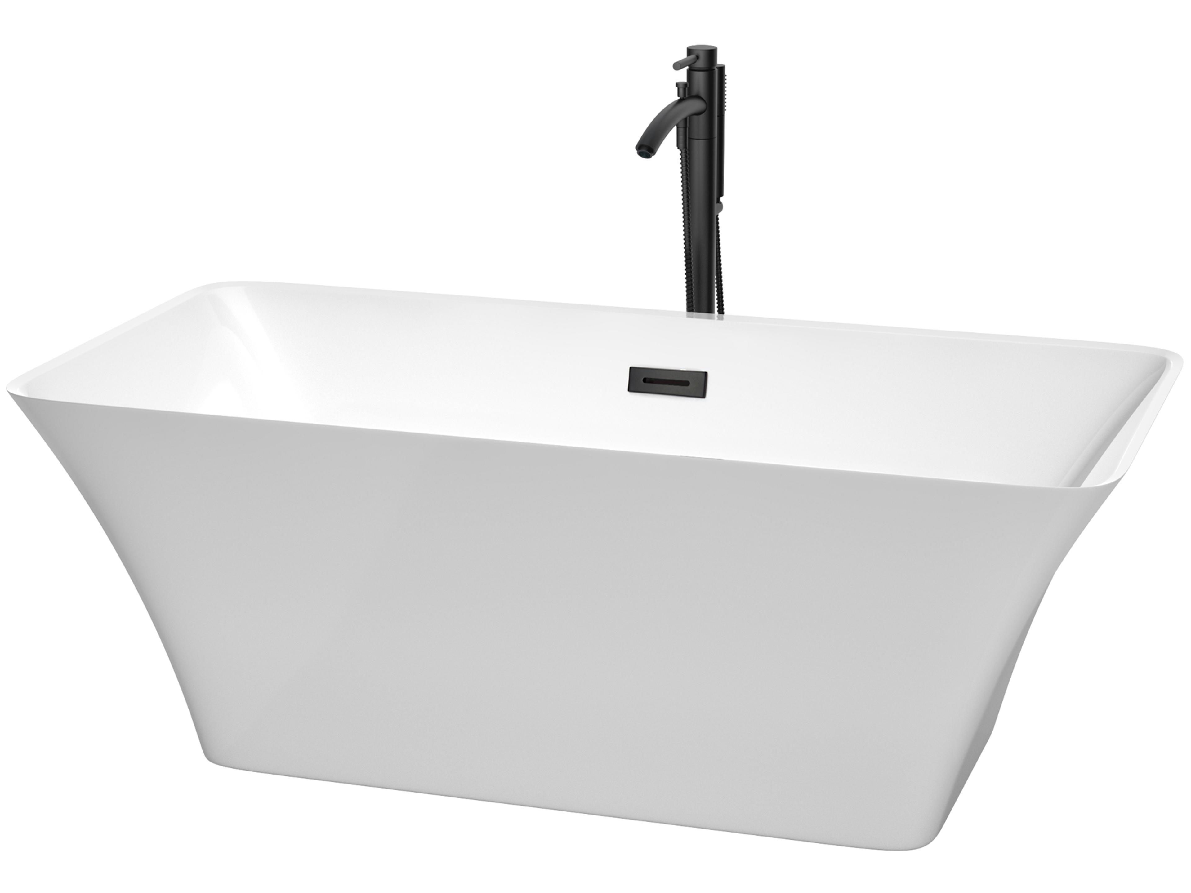 Wyndham Collection Tiffany White Bathtub with Floor Mounted Faucet, Drain and Overflow Trim