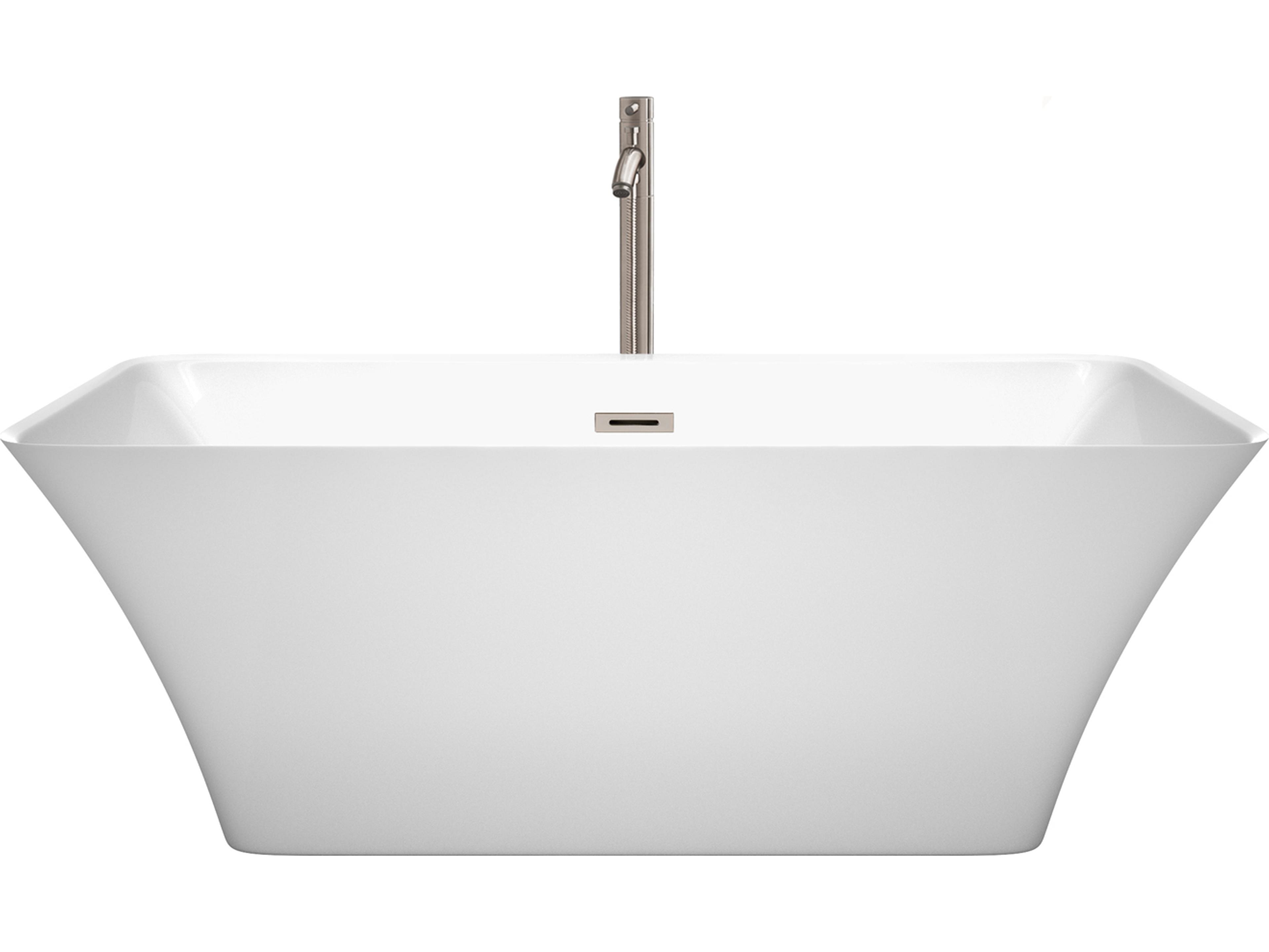 Wyndham Collection Tiffany White Bathtub with Floor Mounted Faucet, Drain and Overflow Trim