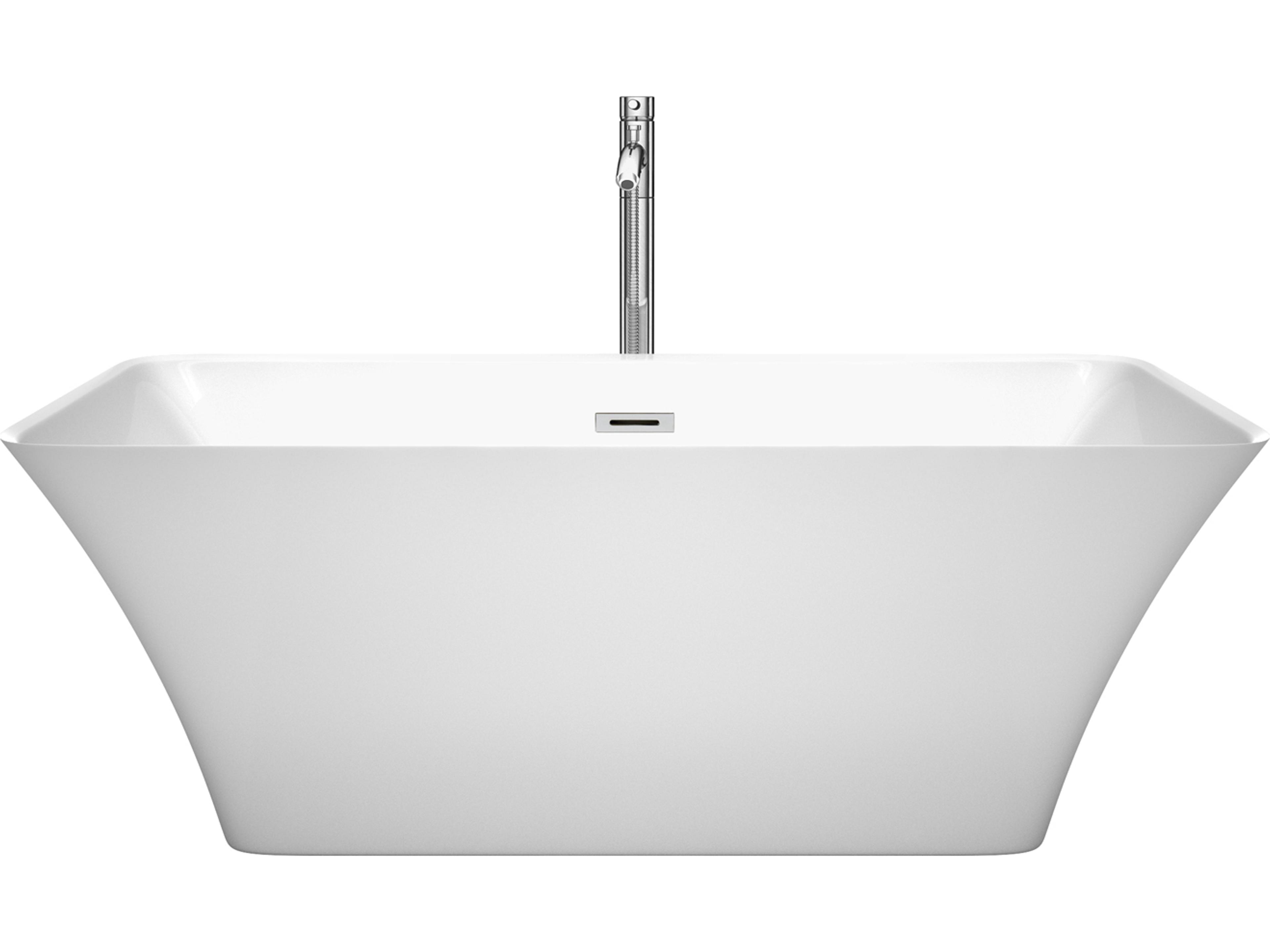 Wyndham Collection Tiffany White Bathtub with Floor Mounted Faucet, Drain and Overflow Trim