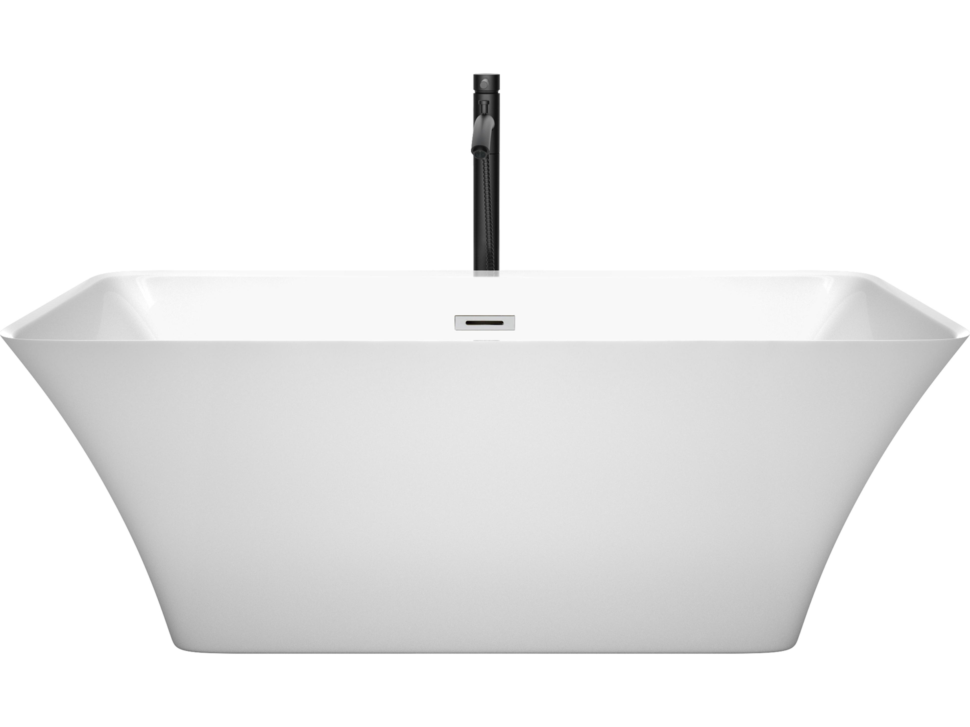 Wyndham Collection Tiffany White Bathtub with Polished Chrome Trim and Floor Mounted Faucet