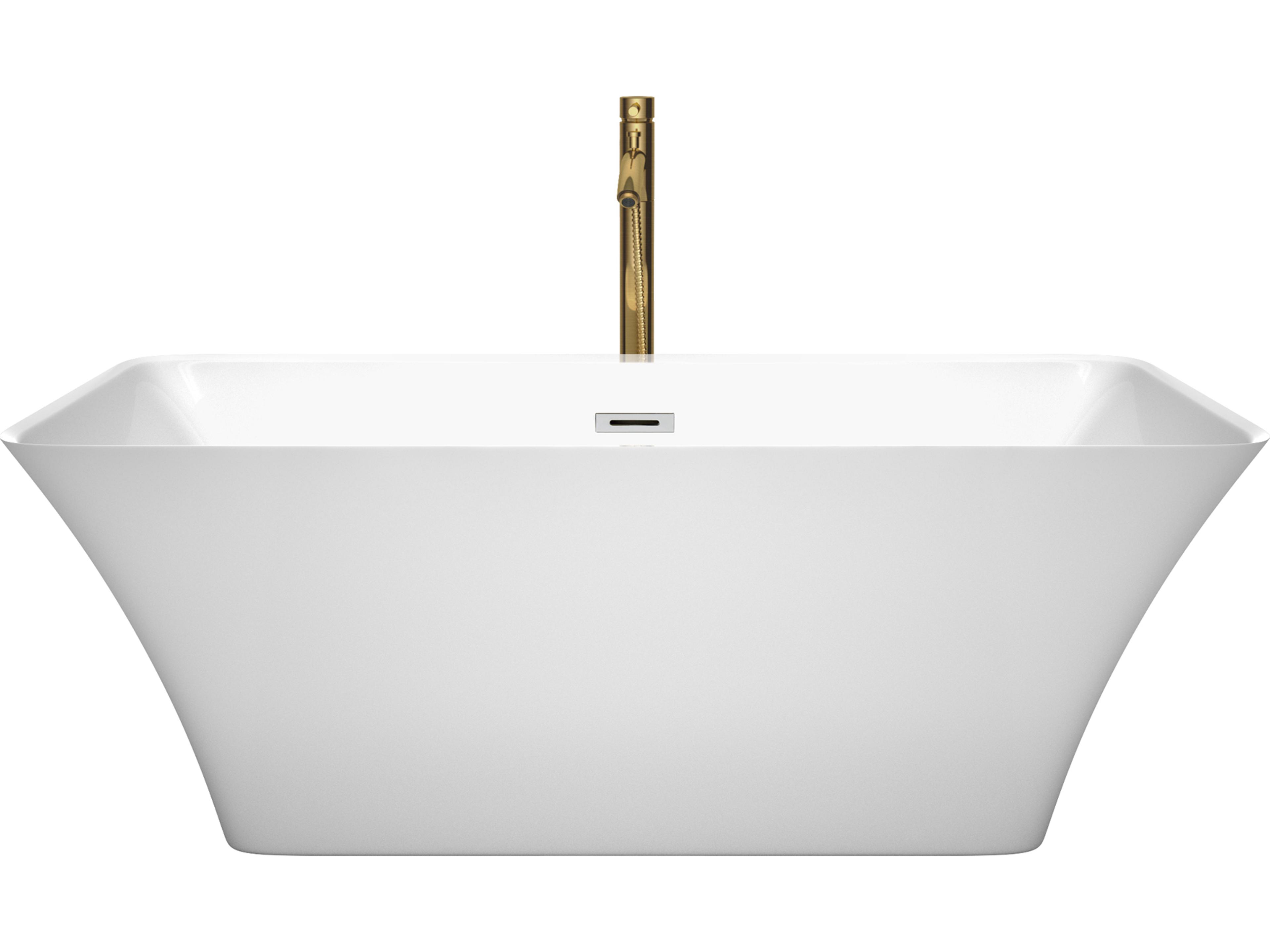 Wyndham Collection Tiffany White Bathtub with Polished Chrome Trim and Floor Mounted Faucet