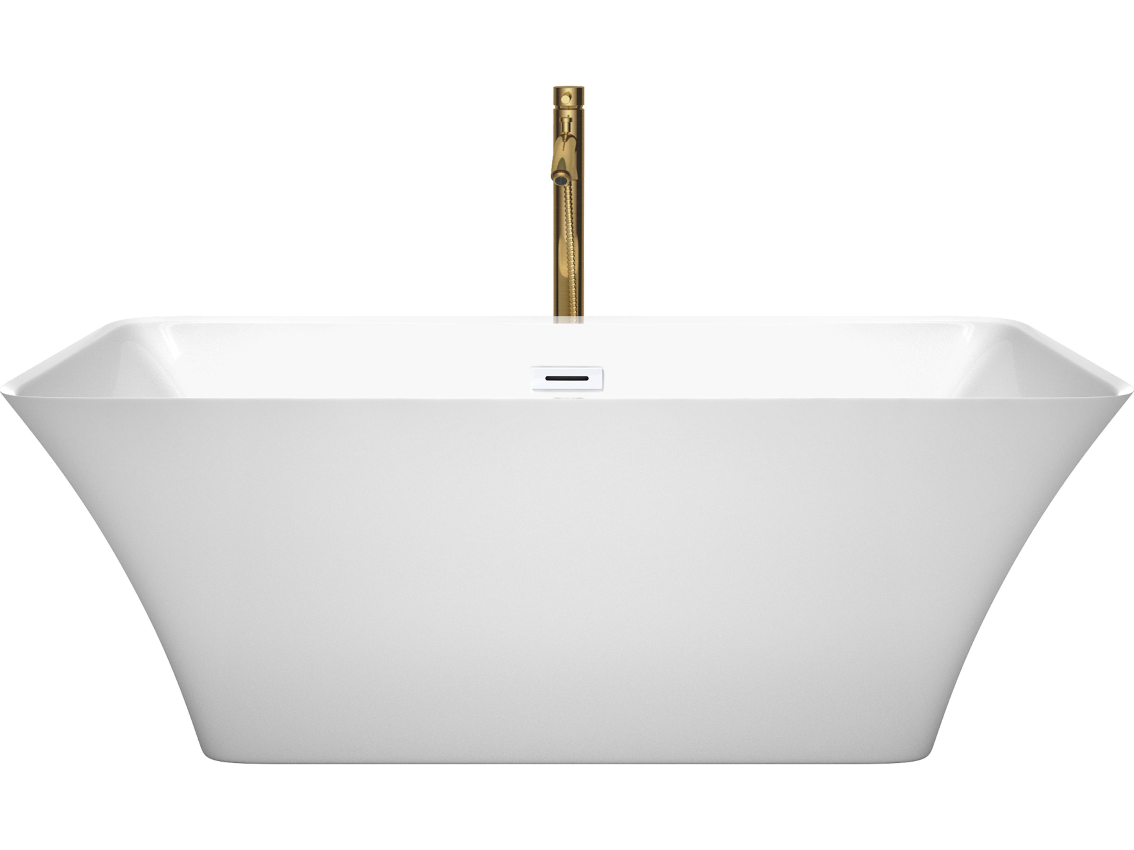 Wyndham Collection Tiffany White Bathtub with Shiny White Trim and Floor Mounted Faucet