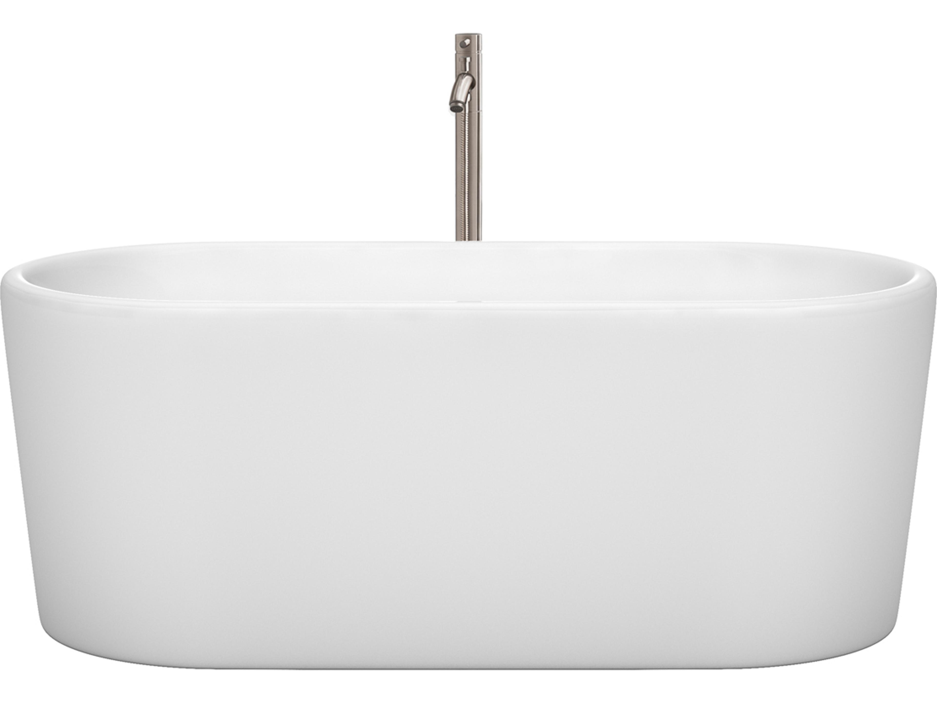 Wyndham Collection Ursula White Bathtub with Floor Mounted Faucet, Drain and Overflow Trim