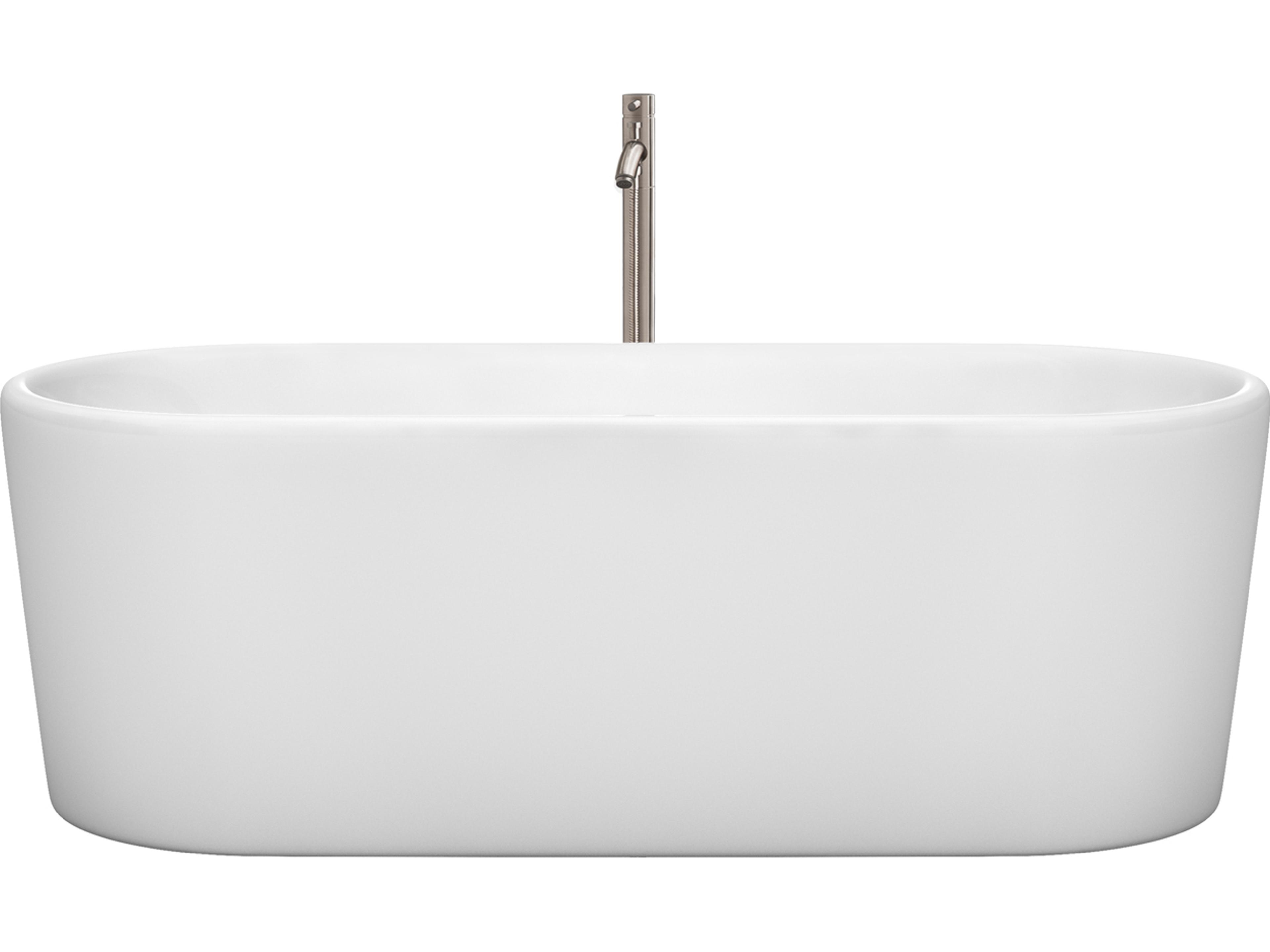 Wyndham Collection Ursula White Bathtub with Floor Mounted Faucet, Drain and Overflow Trim