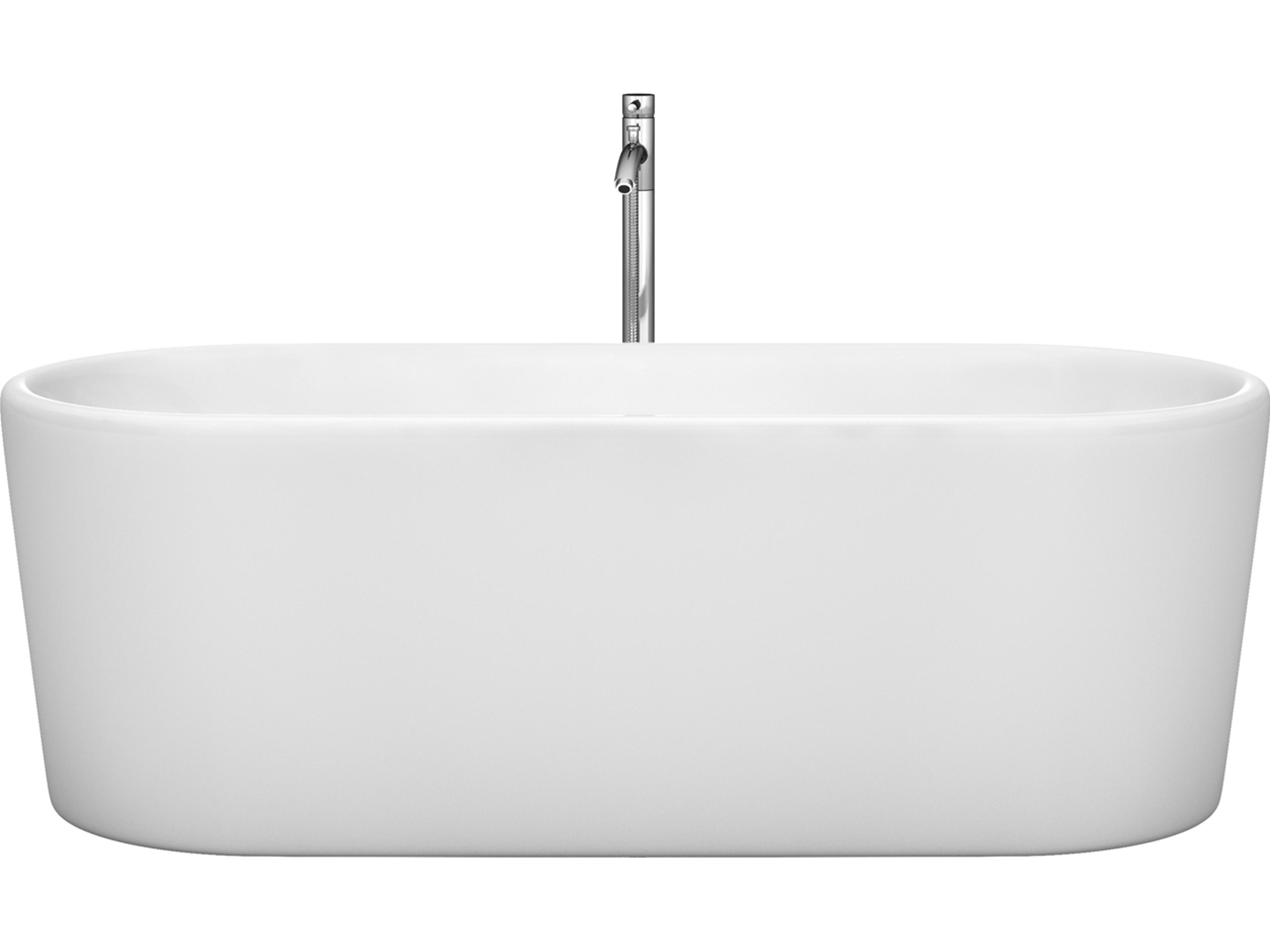 Wyndham Collection Ursula White Bathtub with Floor Mounted Faucet, Drain and Overflow Trim