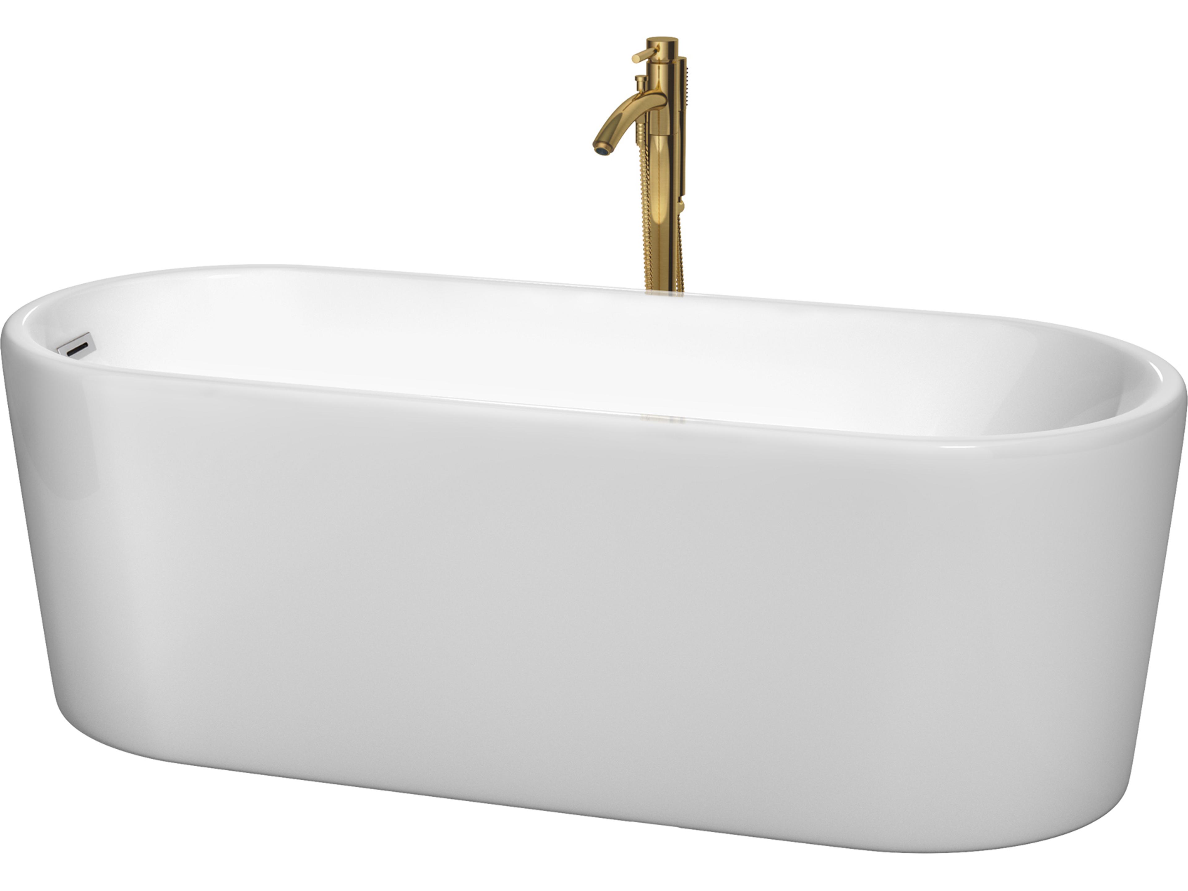 Wyndham Collection Ursula White Bathtub with Polished Chrome Trim and Floor Mounted Faucet