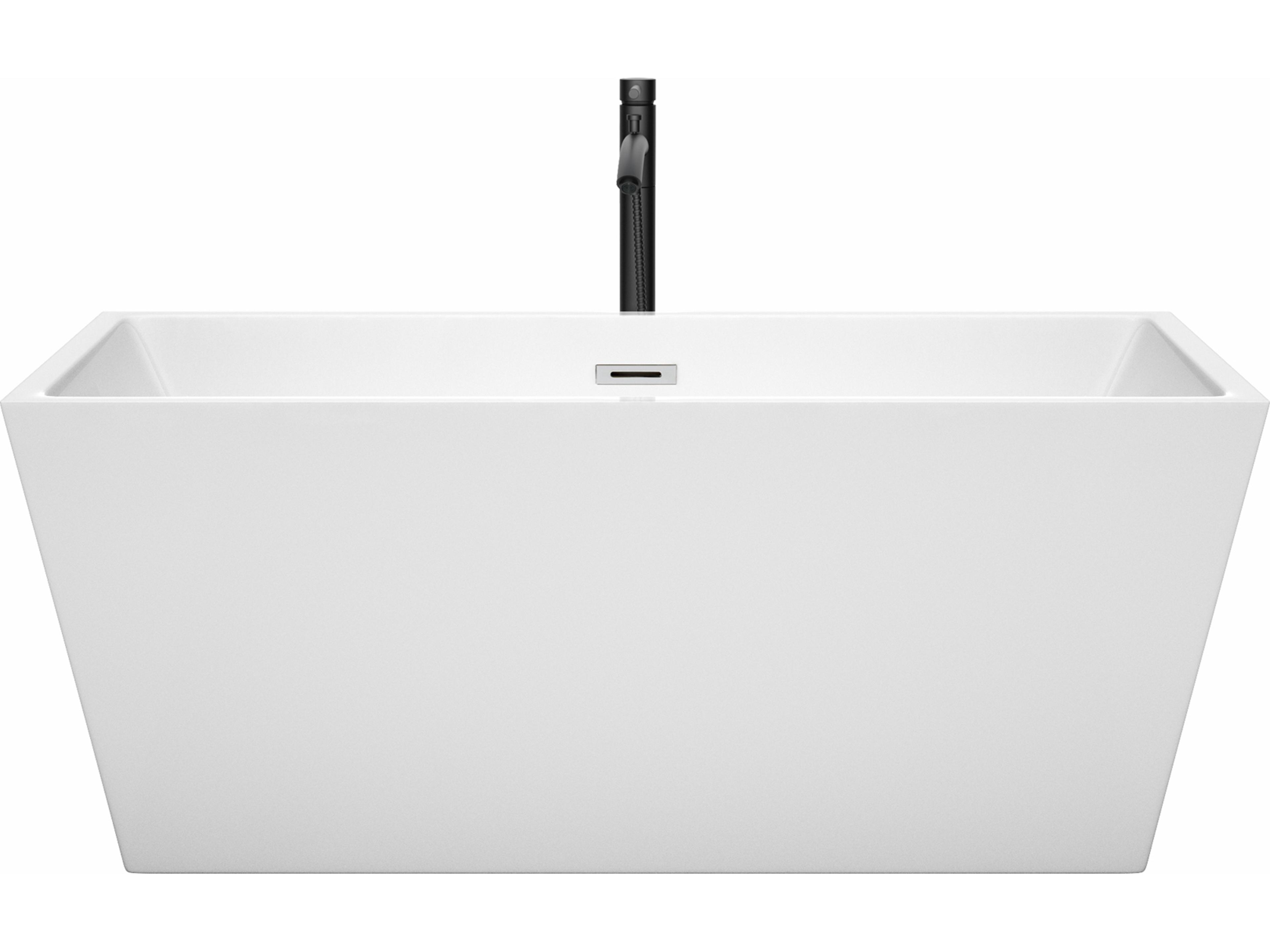 Wyndham Collection Sara White Bathtub with Polished Chrome Trim and Floor Mounted Faucet