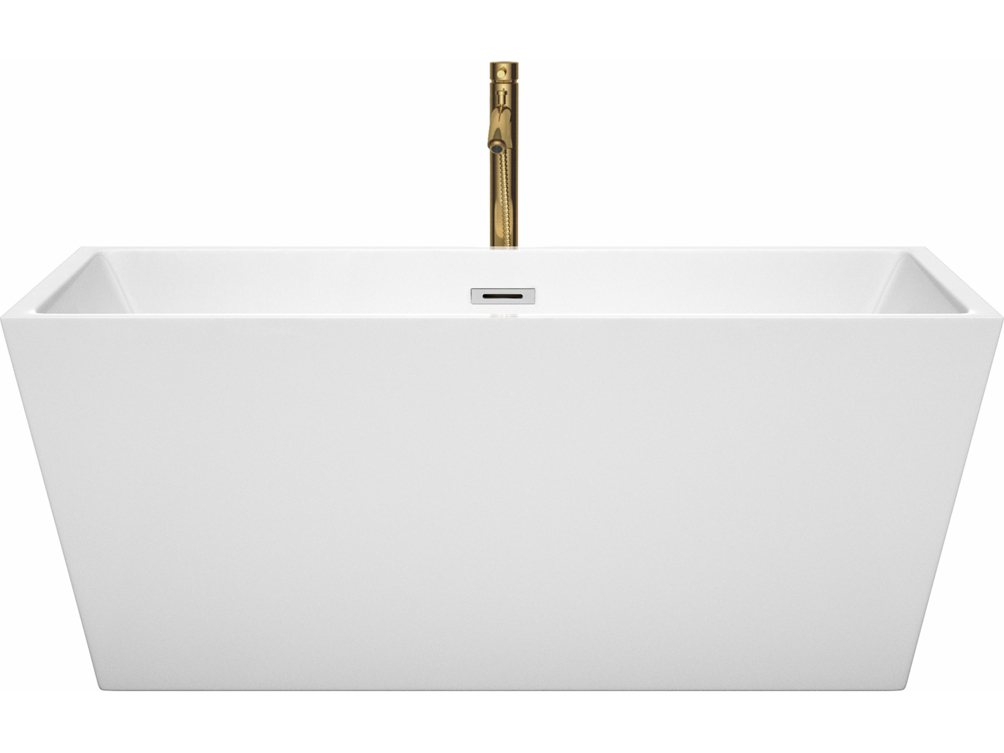 Wyndham Collection Sara White Bathtub with Polished Chrome Trim and Floor Mounted Faucet