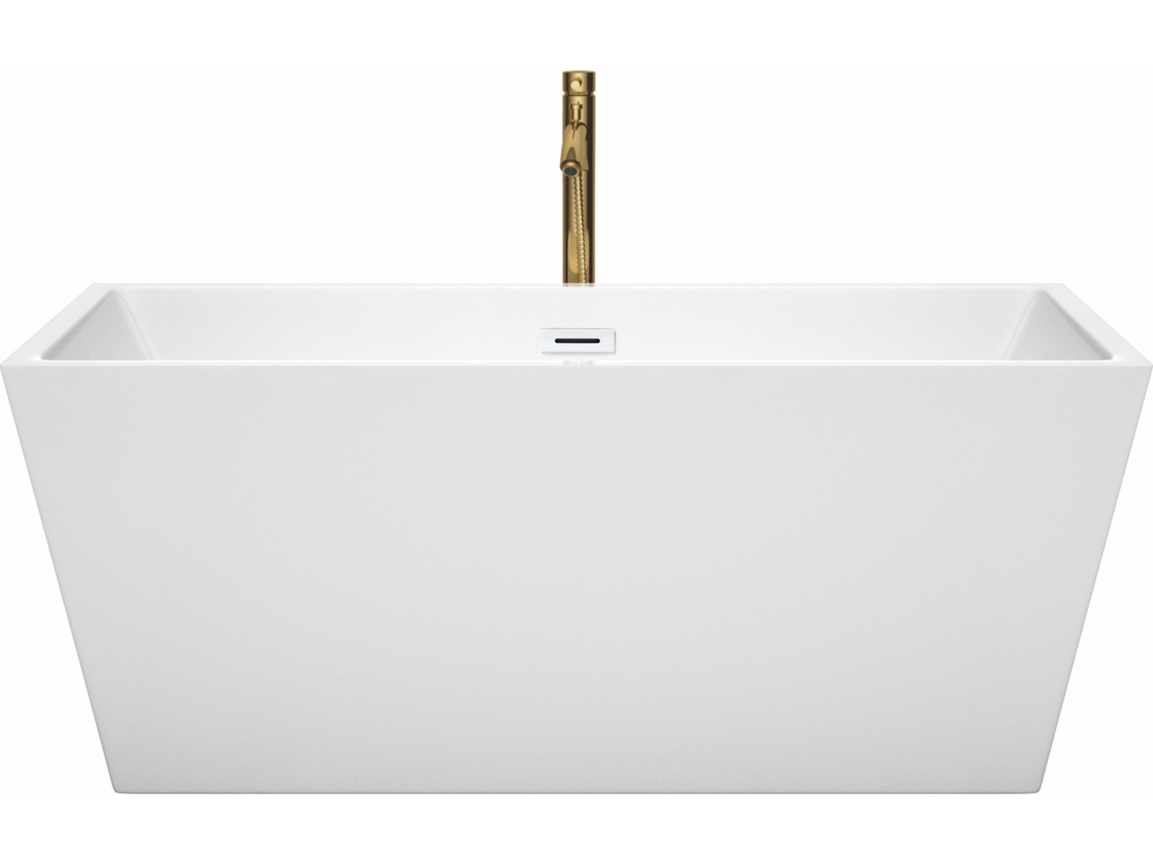 Wyndham Collection Sara White Bathtub with Shiny White Trim and Floor Mounted Faucet