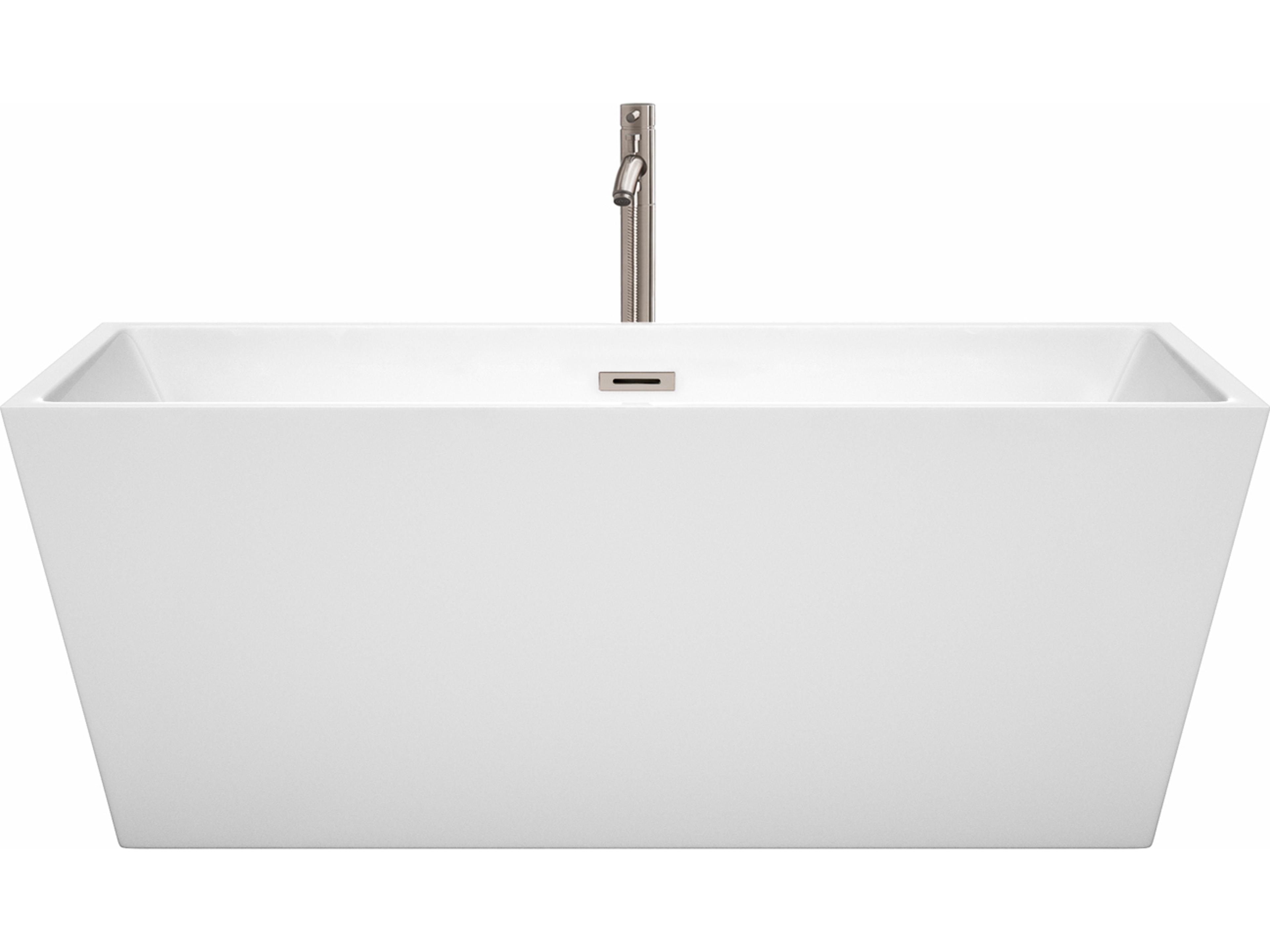 Wyndham Collection Sara White Bathtub with Floor Mounted Faucet, Drain and Overflow Trim