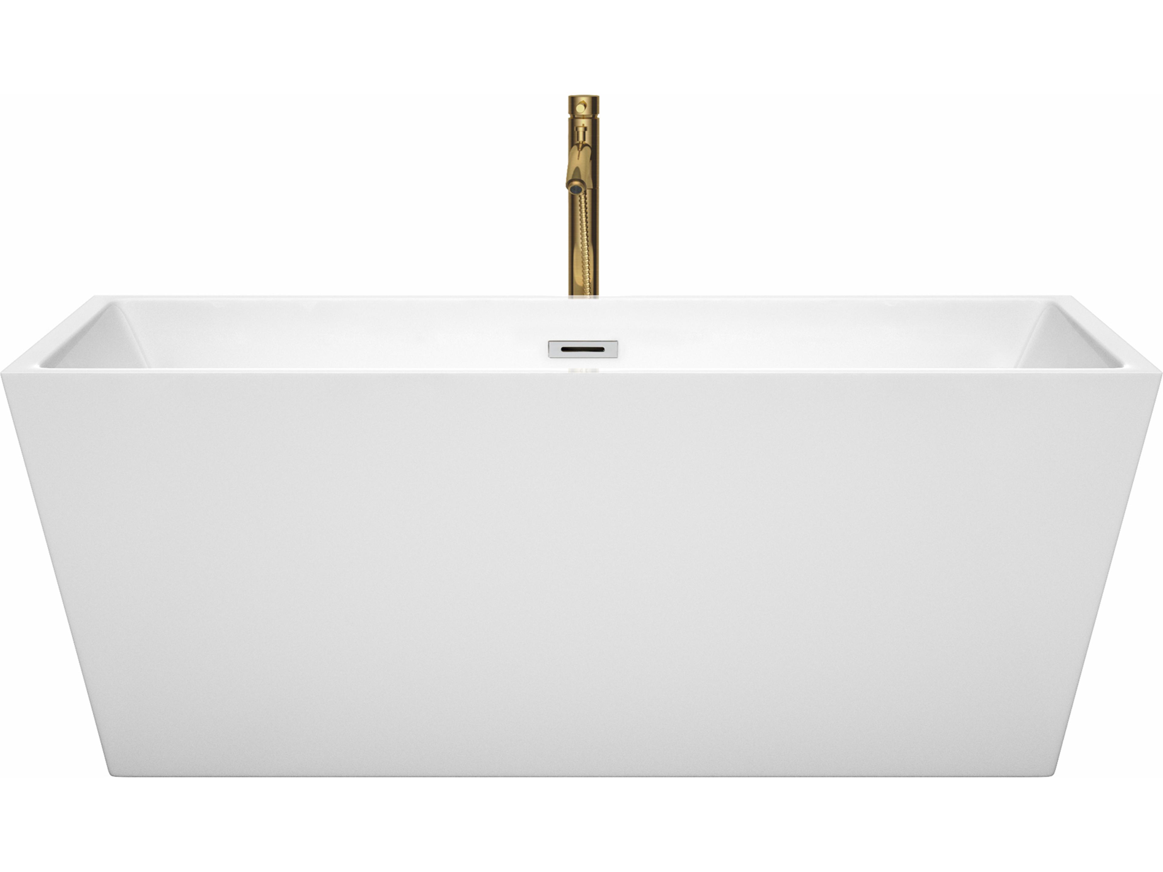 Wyndham Collection Sara White Bathtub with Polished Chrome Trim and Floor Mounted Faucet