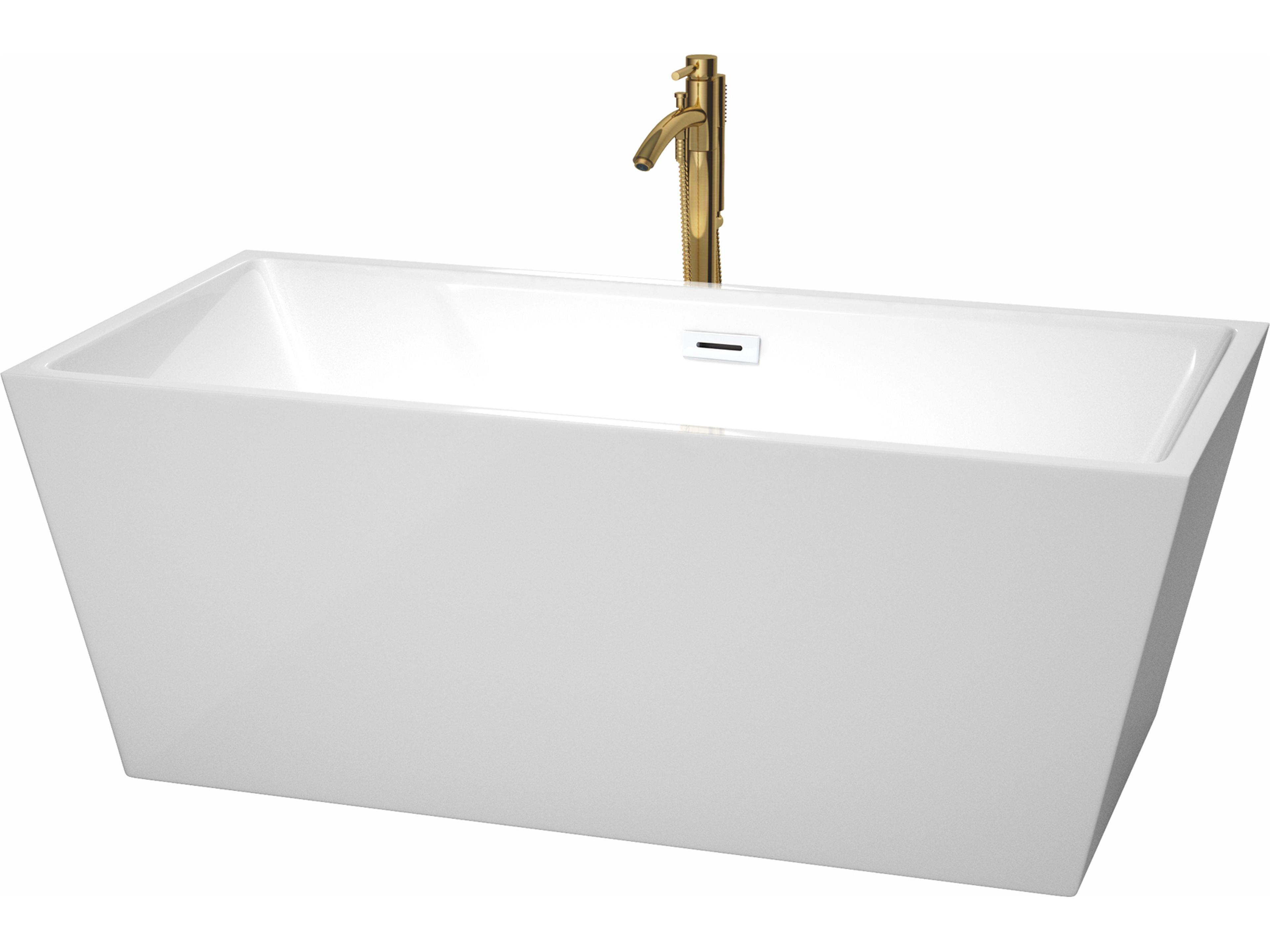 Wyndham Collection Sara White Bathtub with Shiny White Trim and Floor Mounted Faucet