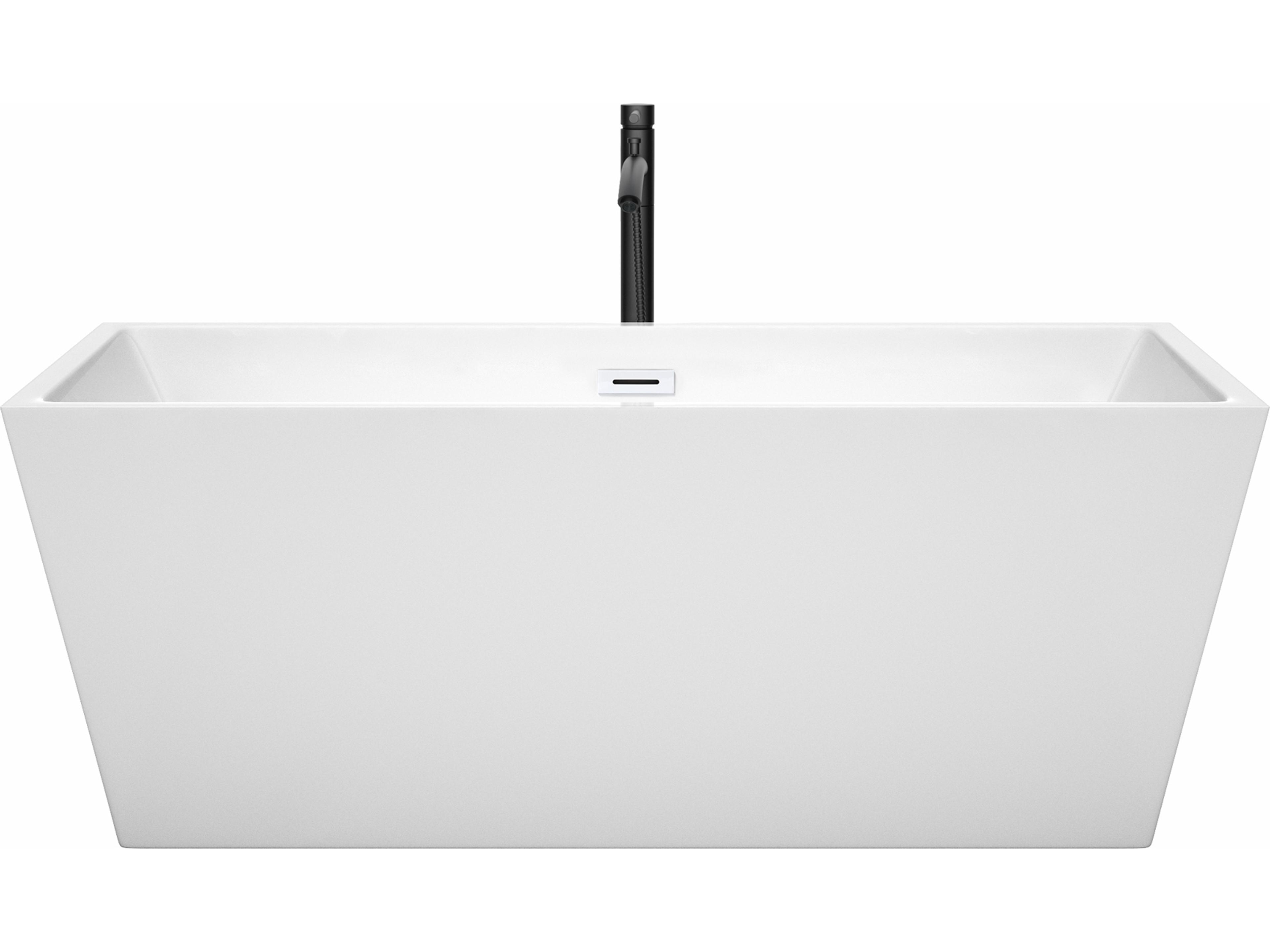 Wyndham Collection Sara White Bathtub with Shiny White Trim and Floor Mounted Faucet