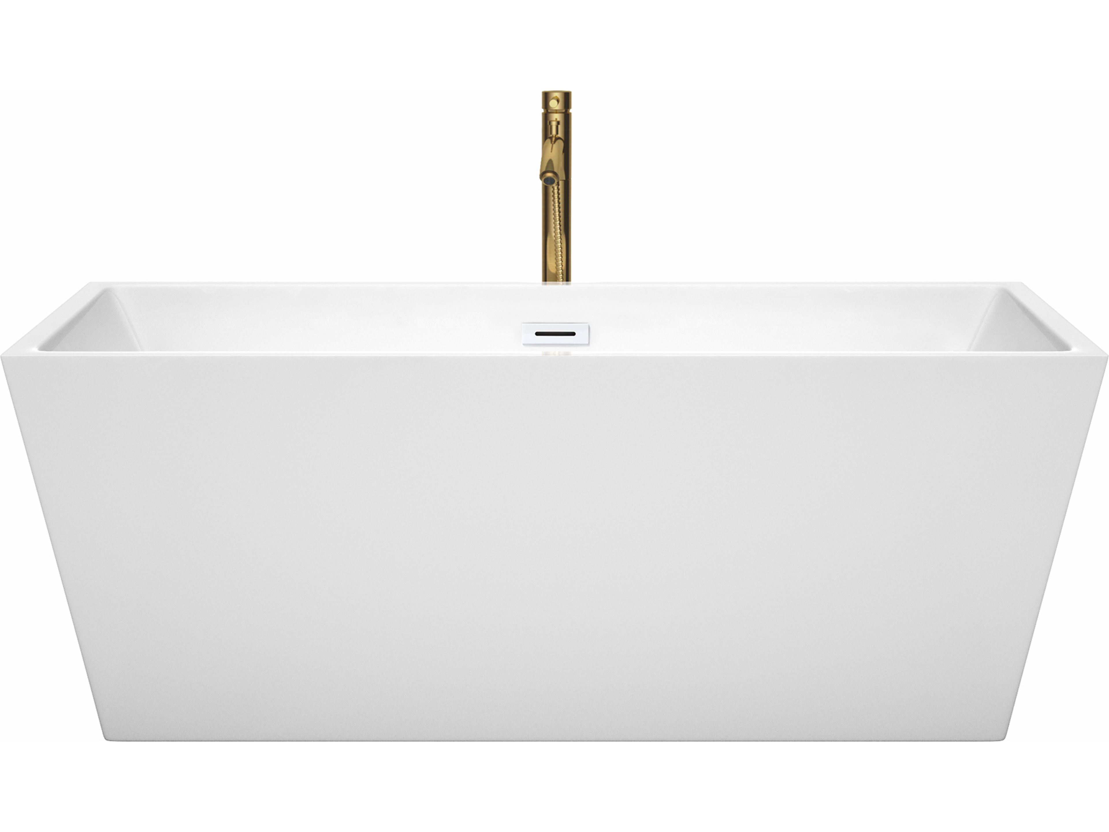 Wyndham Collection Sara White Bathtub with Shiny White Trim and Floor Mounted Faucet