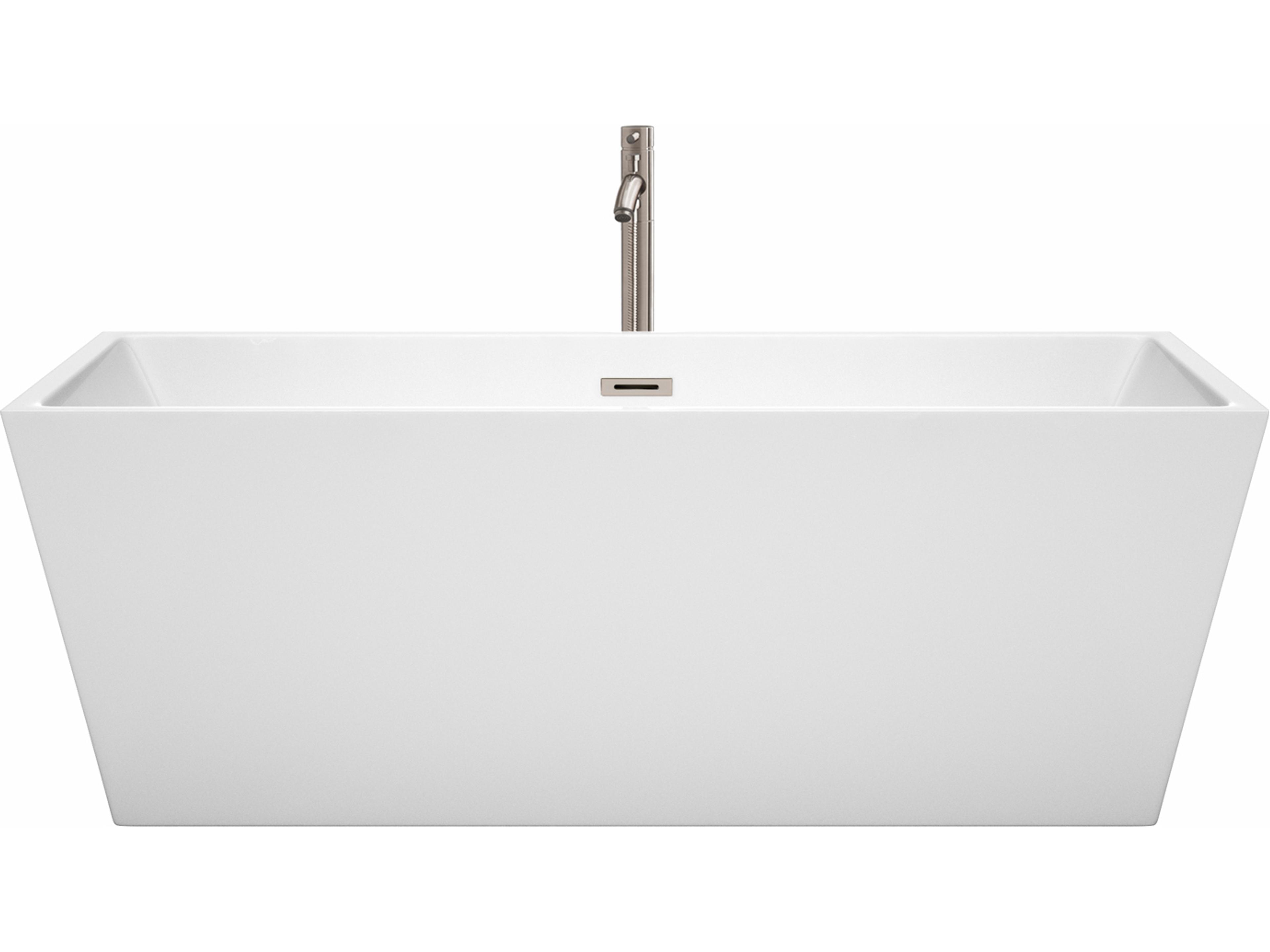 Wyndham Collection Sara White Bathtub with Floor Mounted Faucet, Drain and Overflow Trim