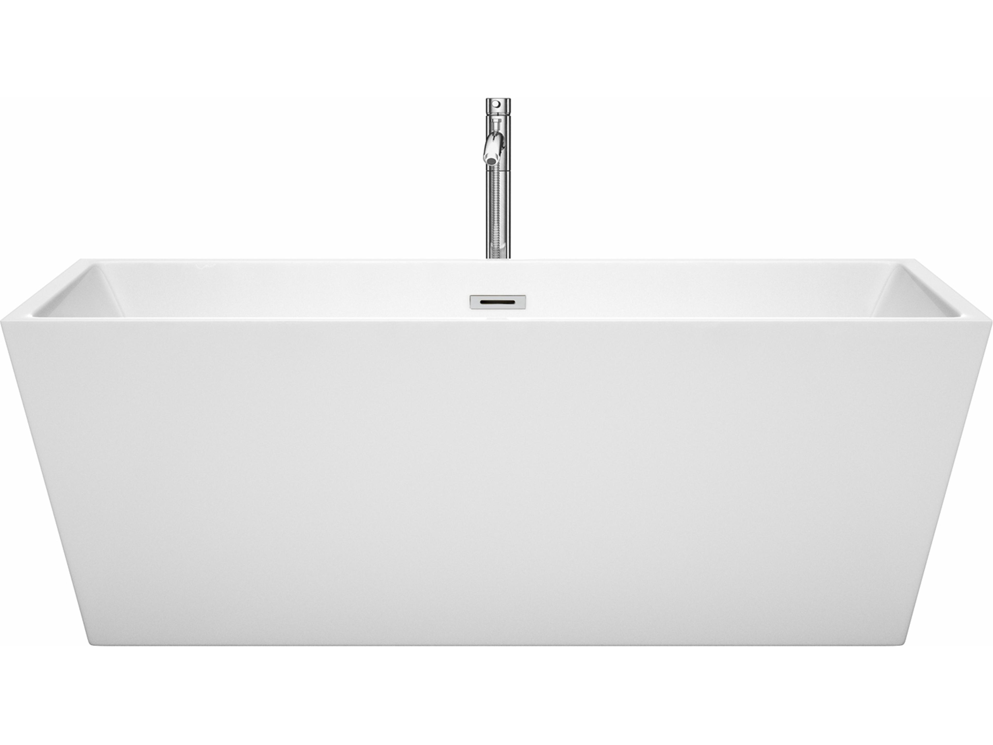 Wyndham Collection Sara White Bathtub with Floor Mounted Faucet, Drain and Overflow Trim
