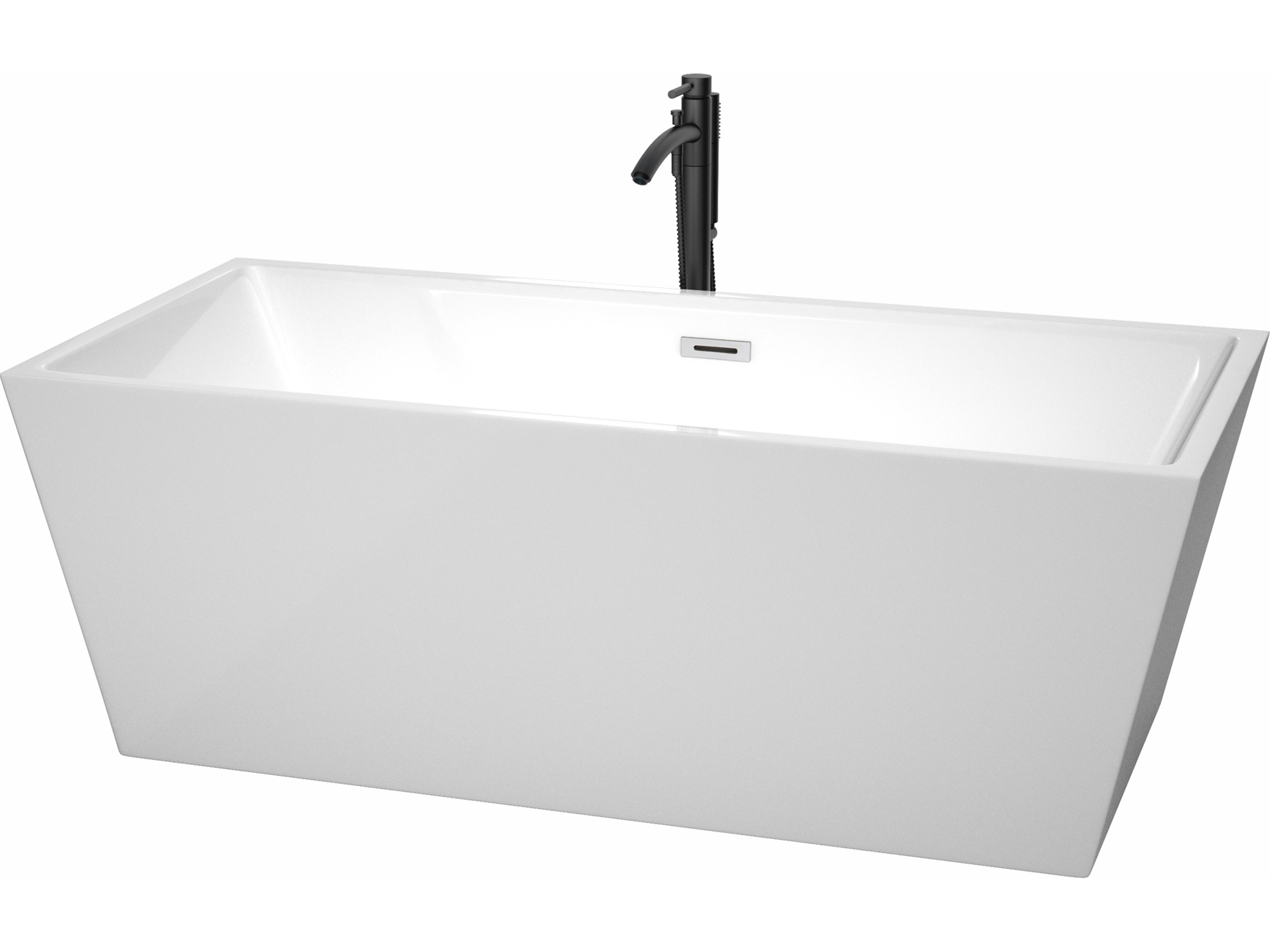 Sara White Bathtub with Polished Chrome Trim and Floor Mounted Faucet