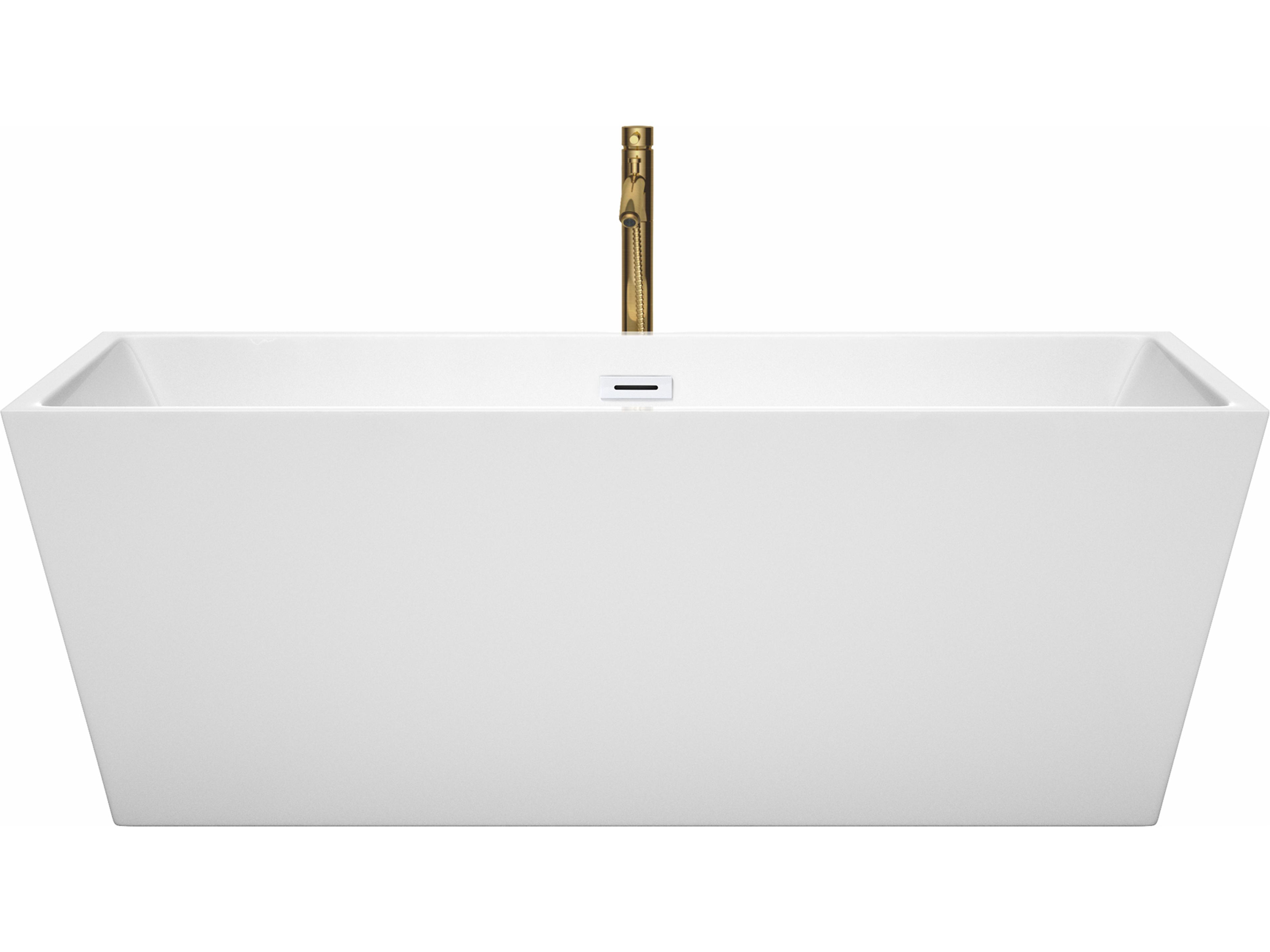 Wyndham Collection Sara White Bathtub with Shiny White Trim and Floor Mounted Faucet