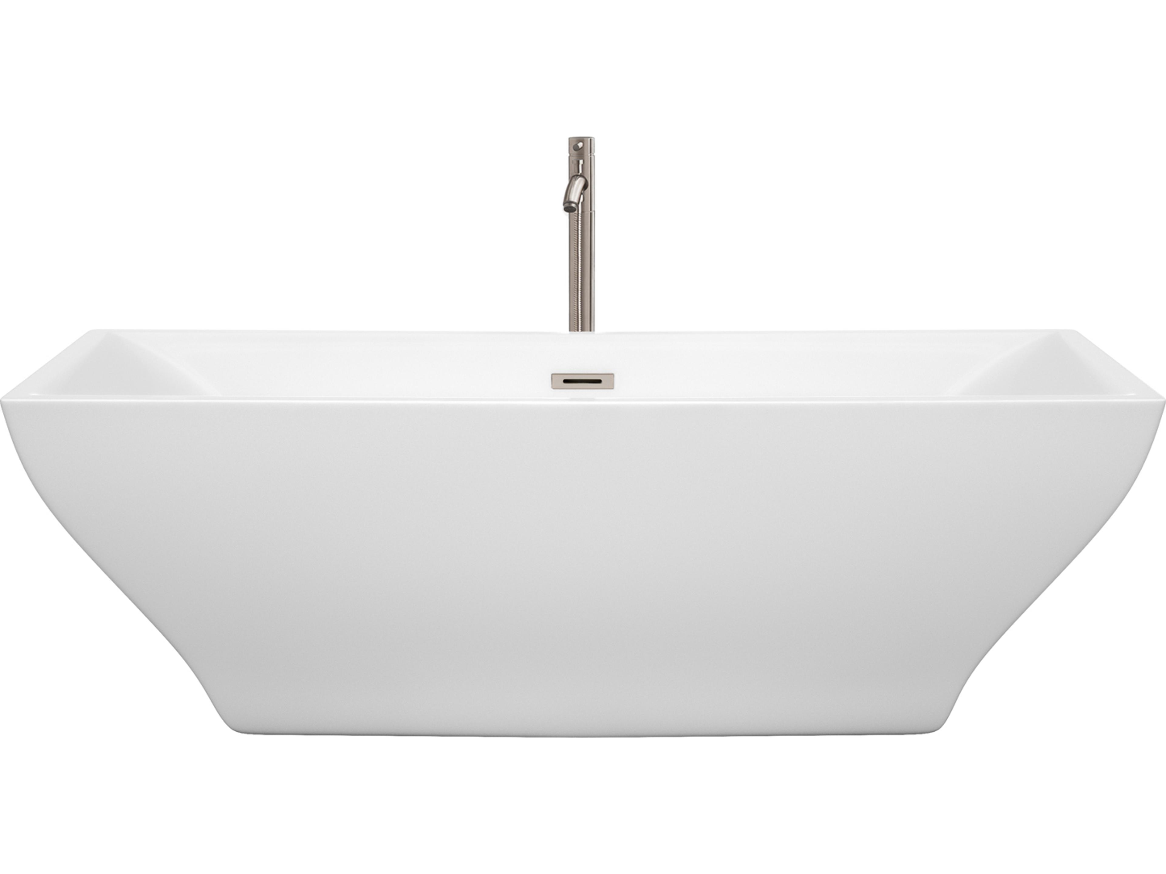 Wyndham Collection Maryam White Bathtub with Floor Mounted Faucet, Drain and Overflow Trim