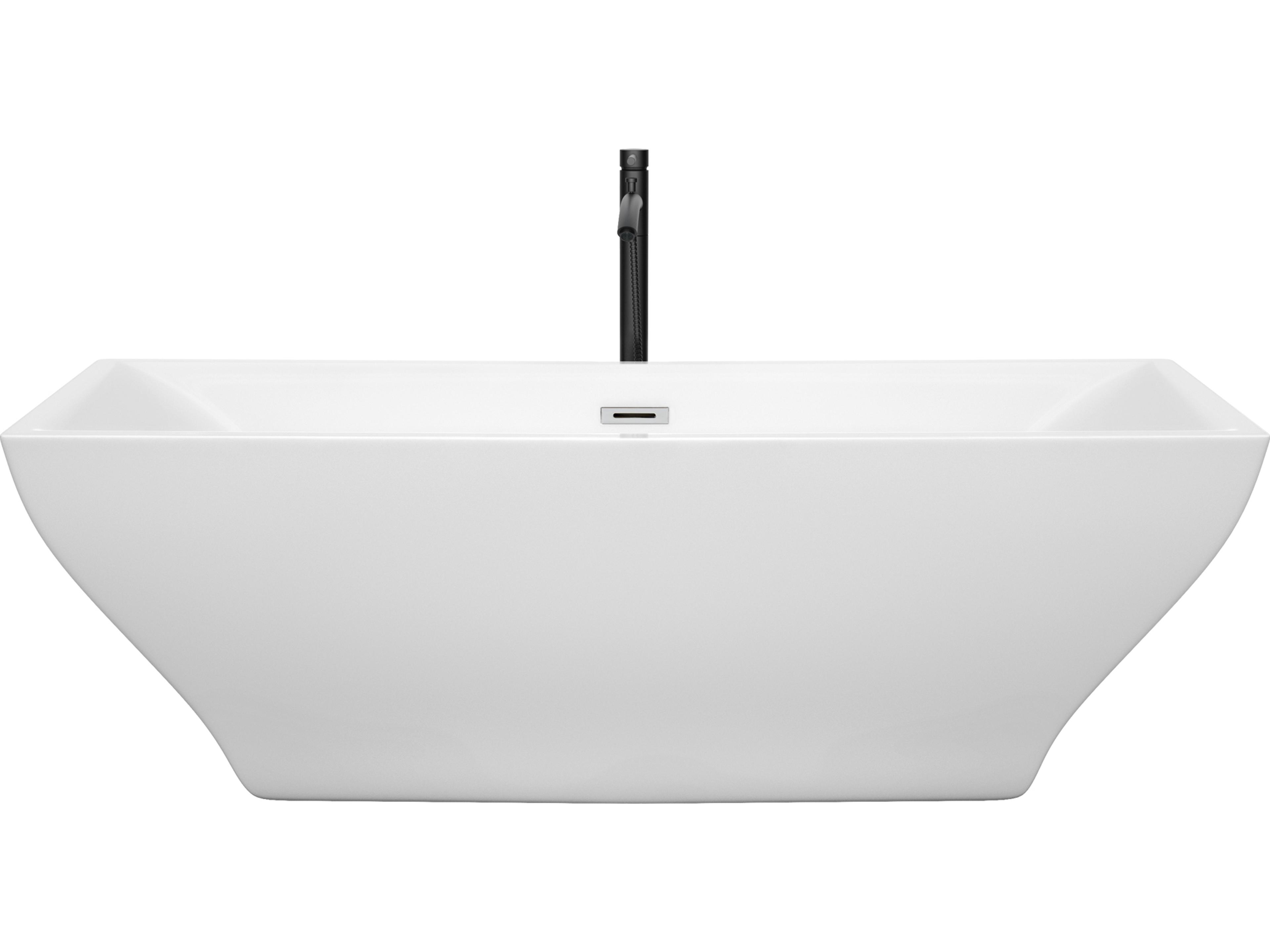 Wyndham Collection Maryam White Bathtub with Polished Chrome Trim and Floor Mounted Faucet