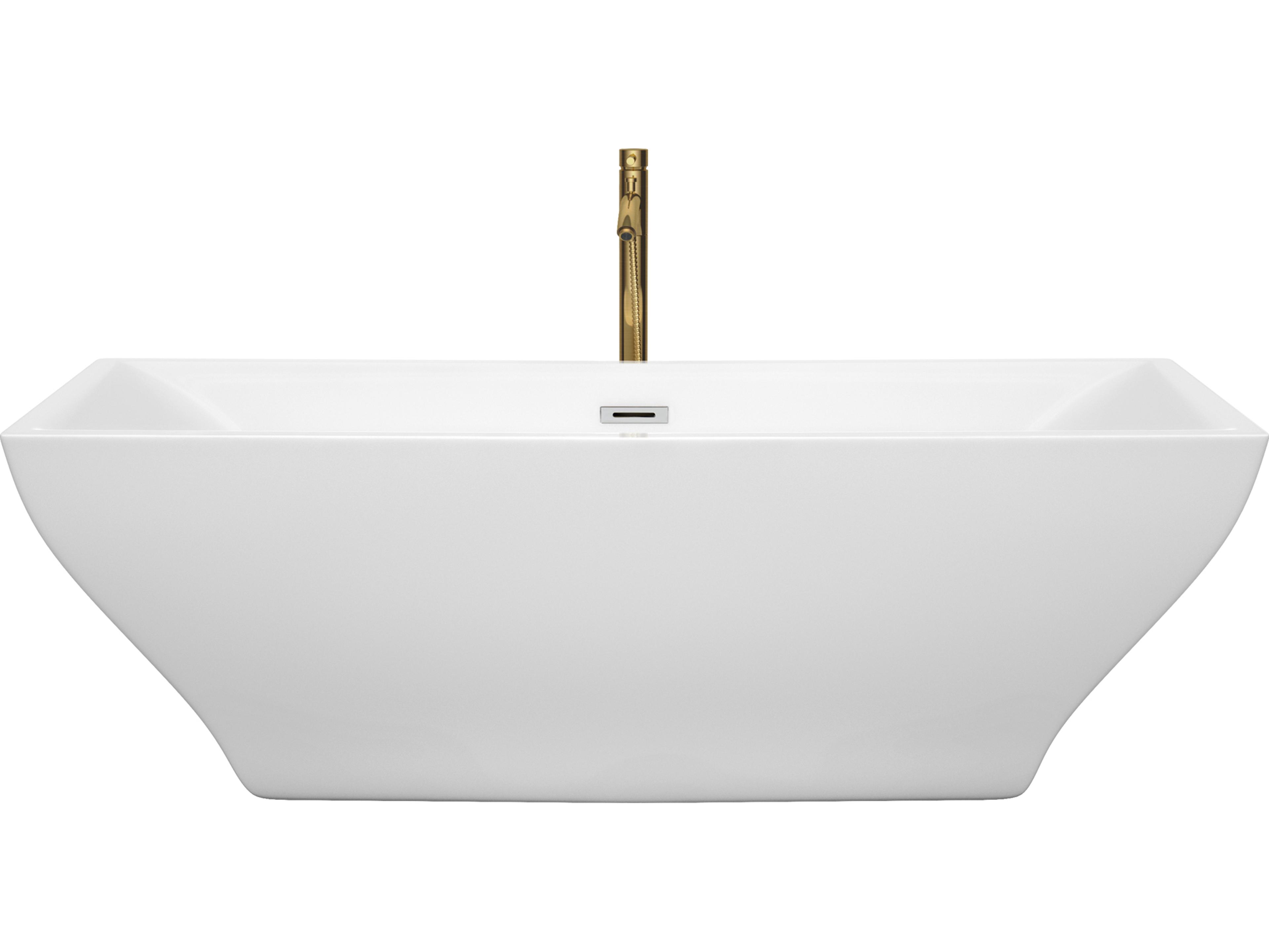 Wyndham Collection Maryam White Bathtub with Polished Chrome Trim and Floor Mounted Faucet