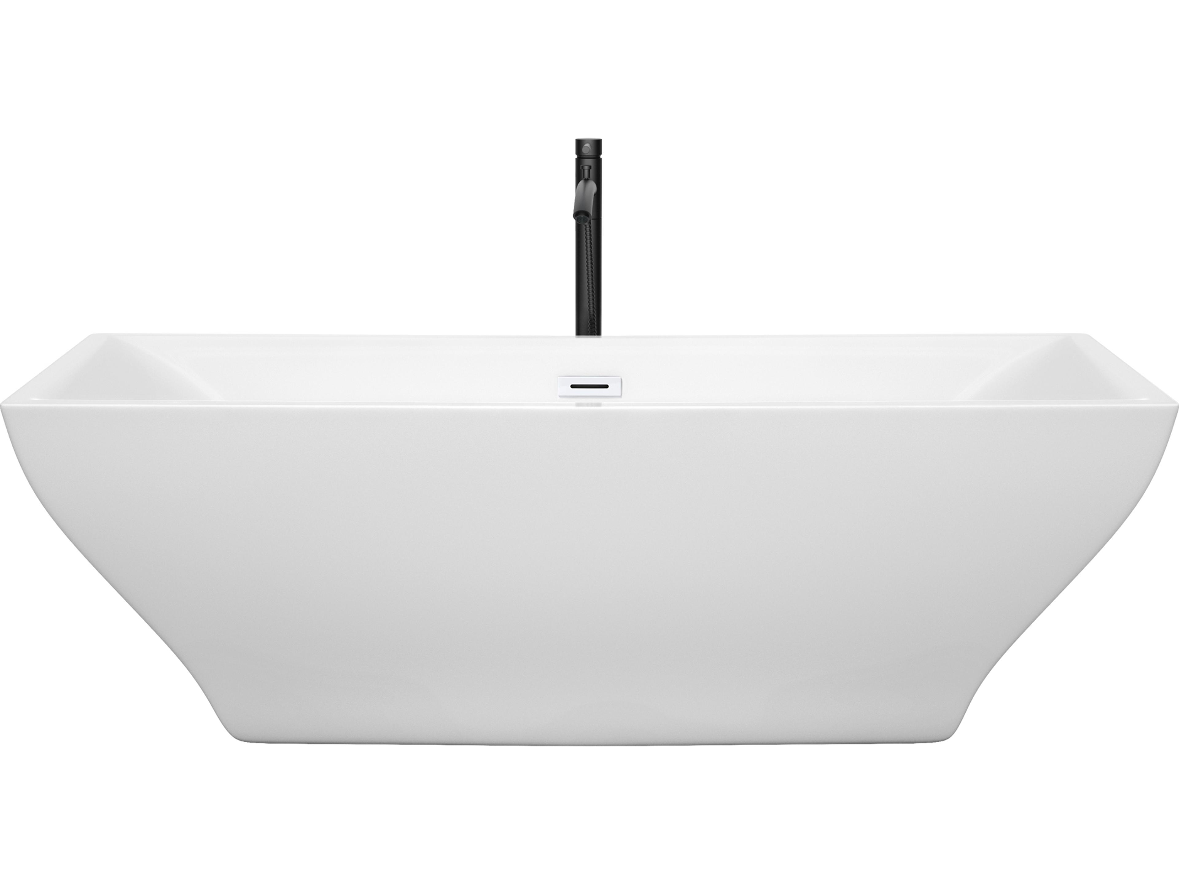 Wyndham Collection Maryam White Bathtub with Shiny White Trim and Floor Mounted Faucet