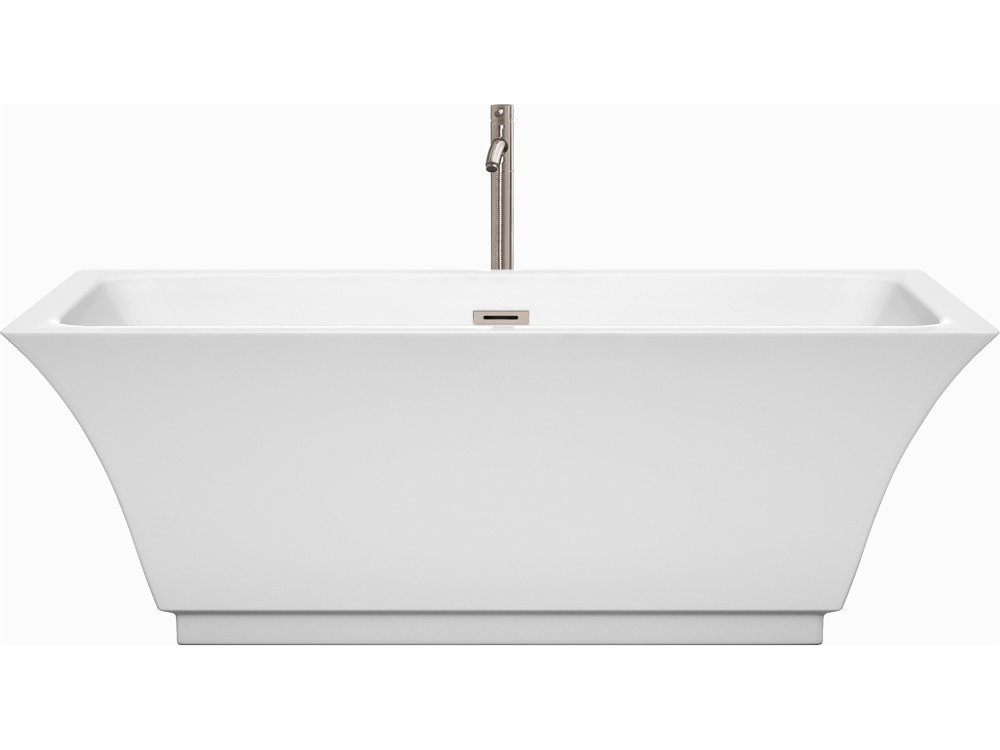 Wyndham Collection Galina White Bathtub with Floor Mounted Faucet, Drain and Overflow Trim