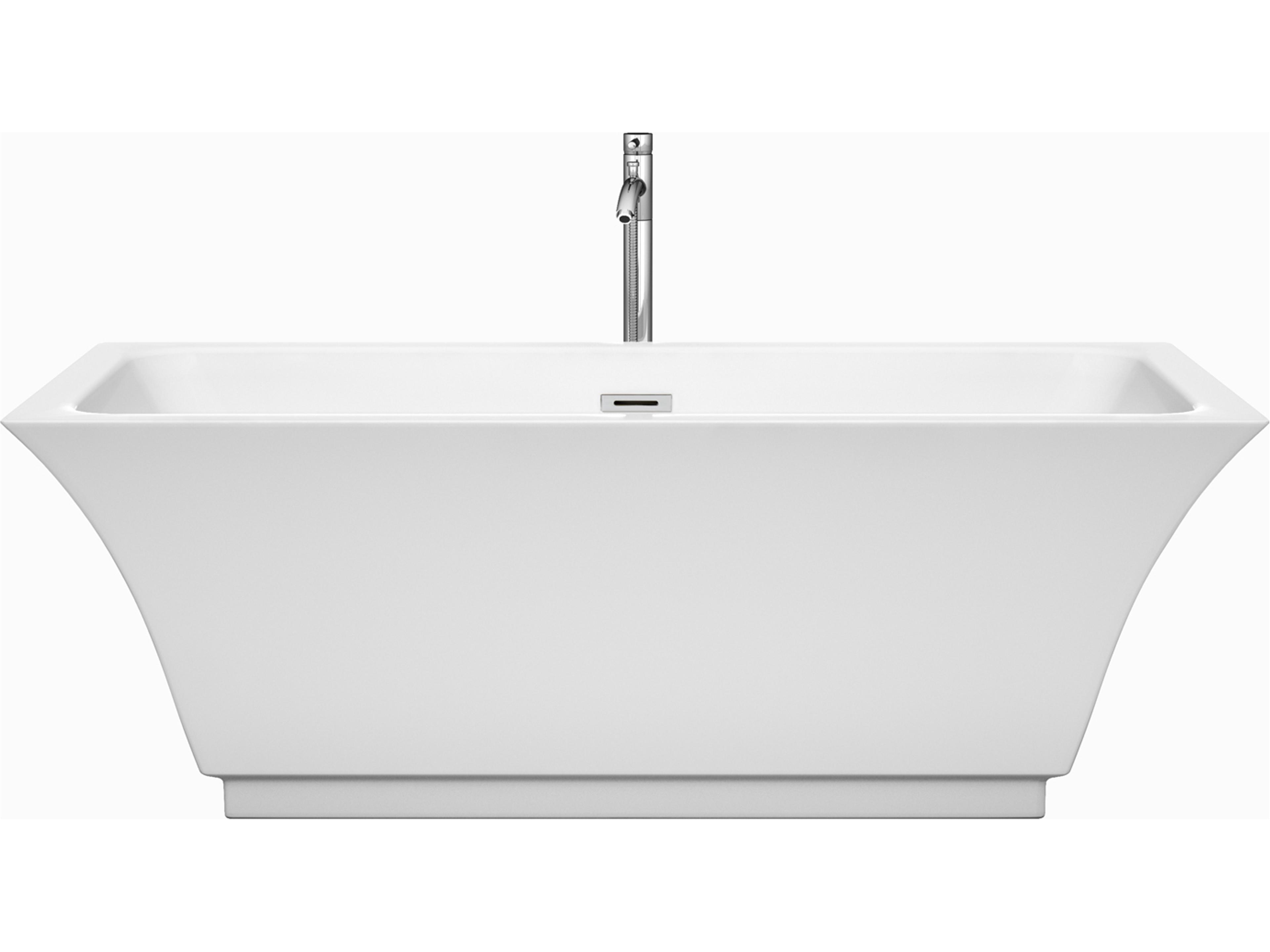 Wyndham Collection Galina White Bathtub with Floor Mounted Faucet, Drain and Overflow Trim