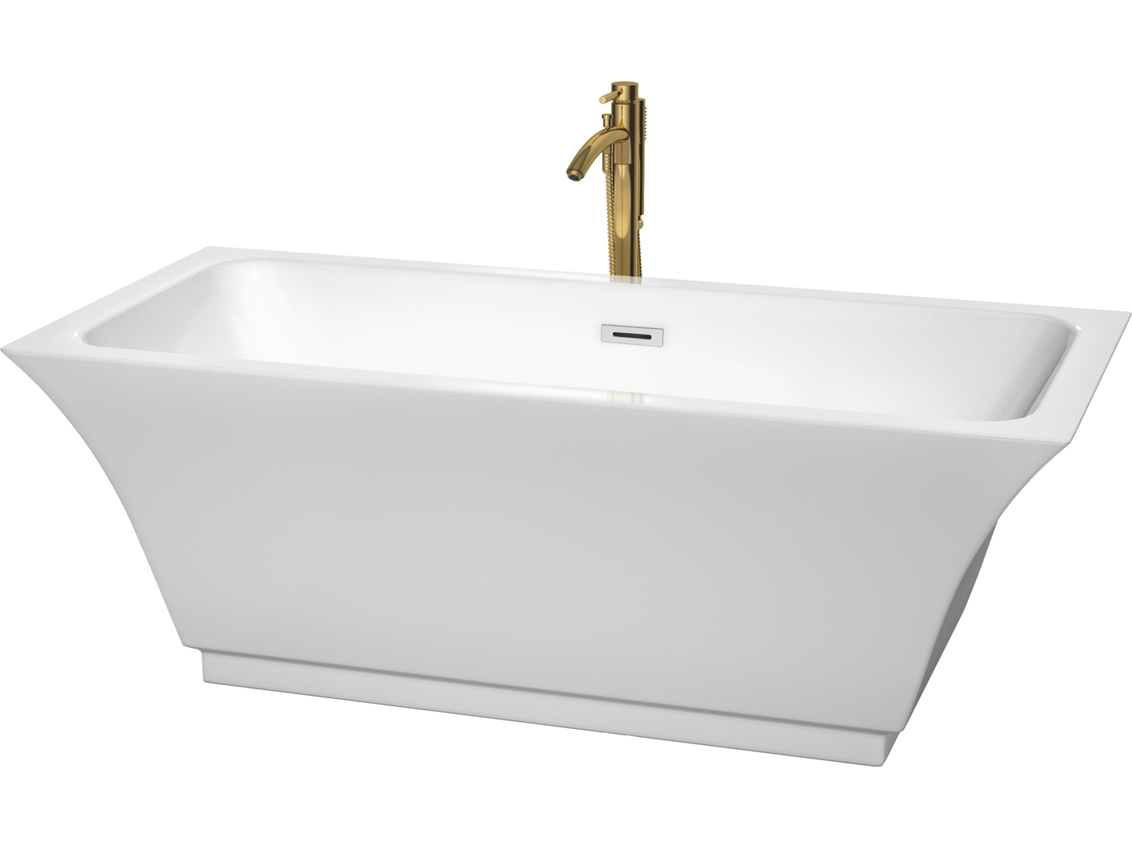 Wyndham Collection Galina White Bathtub with Polished Chrome Trim and Floor Mounted Faucet