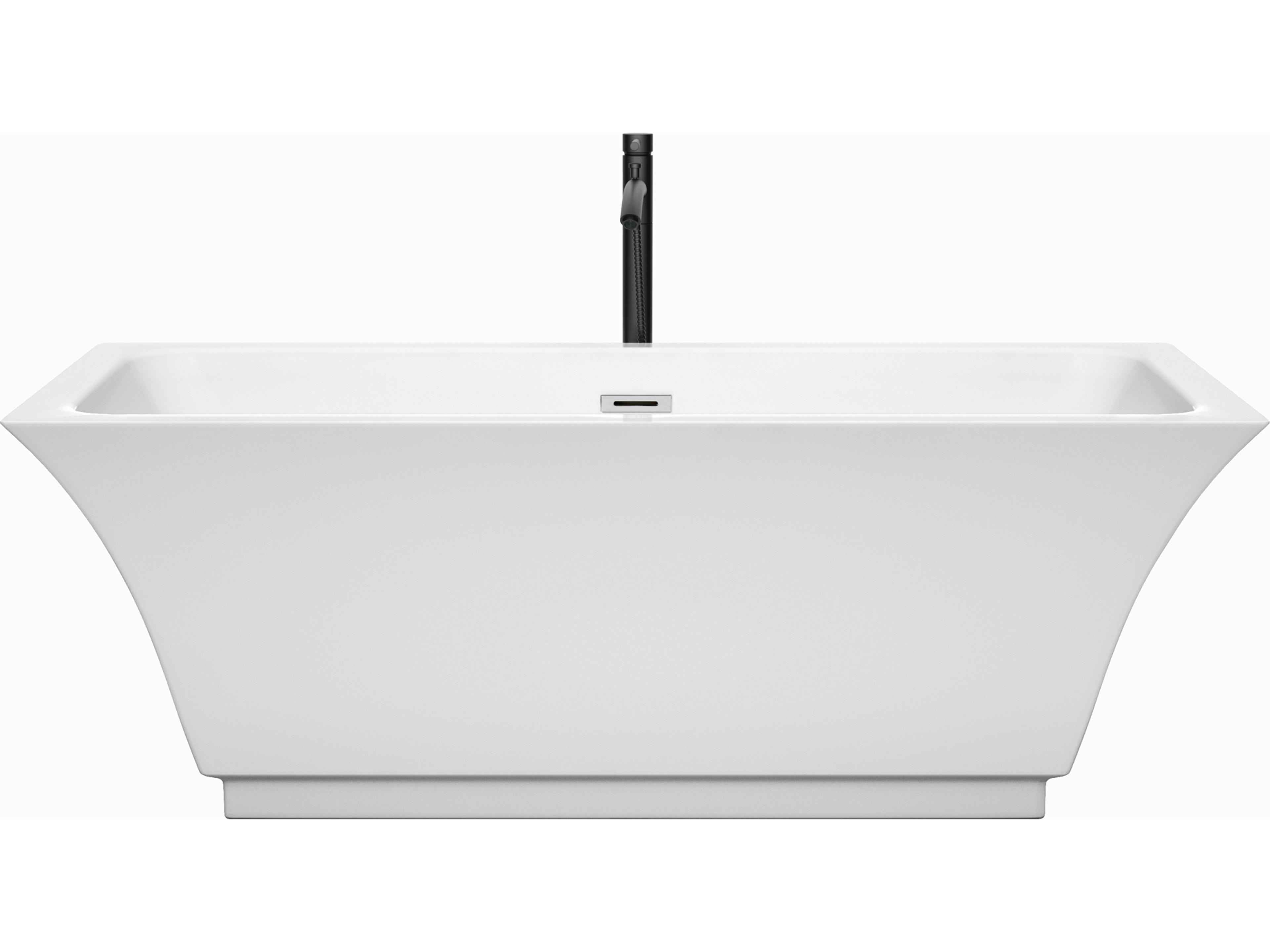 Wyndham Collection Galina White Bathtub with Polished Chrome Trim and Floor Mounted Faucet