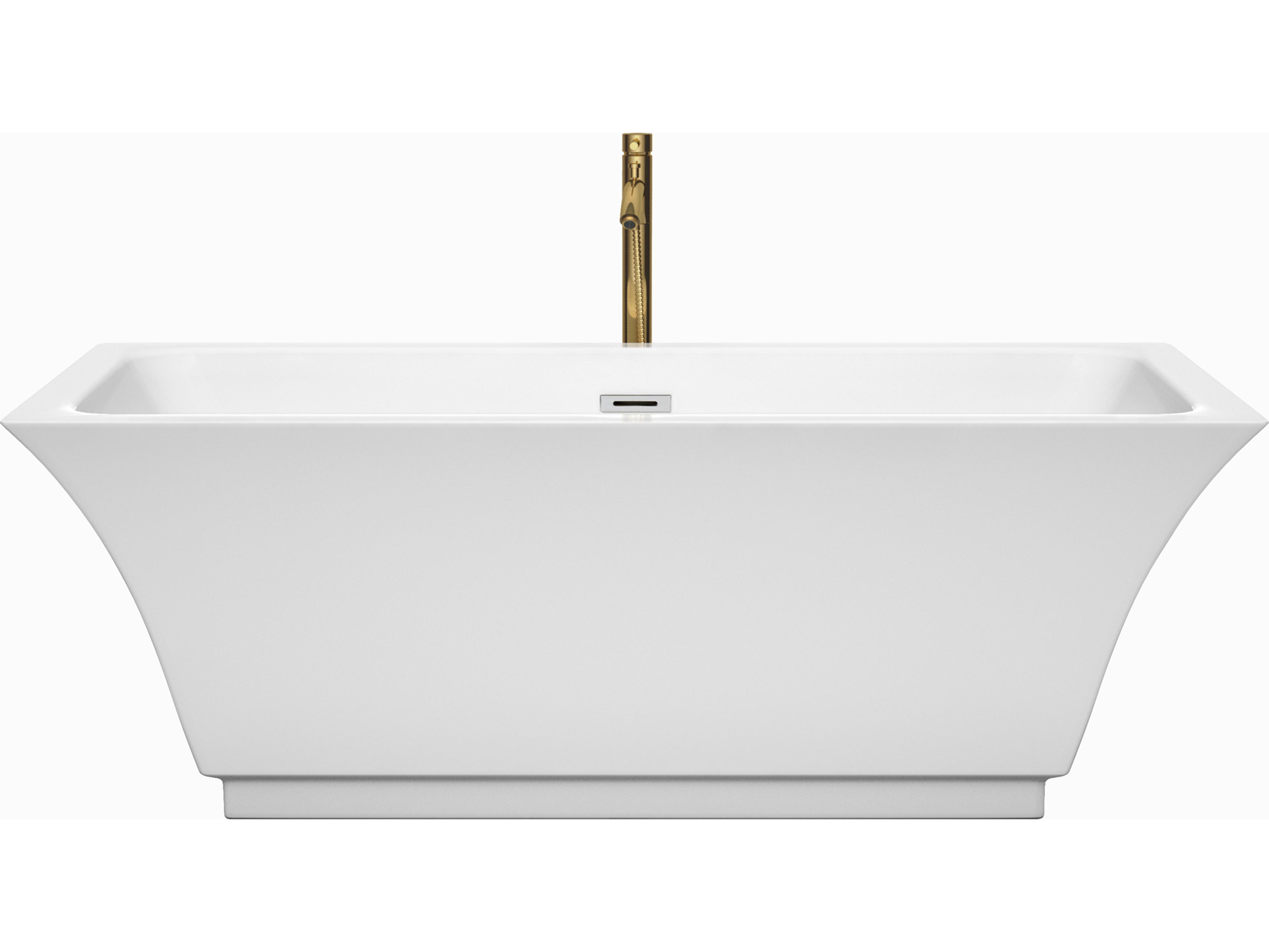 Wyndham Collection Galina White Bathtub with Polished Chrome Trim and Floor Mounted Faucet
