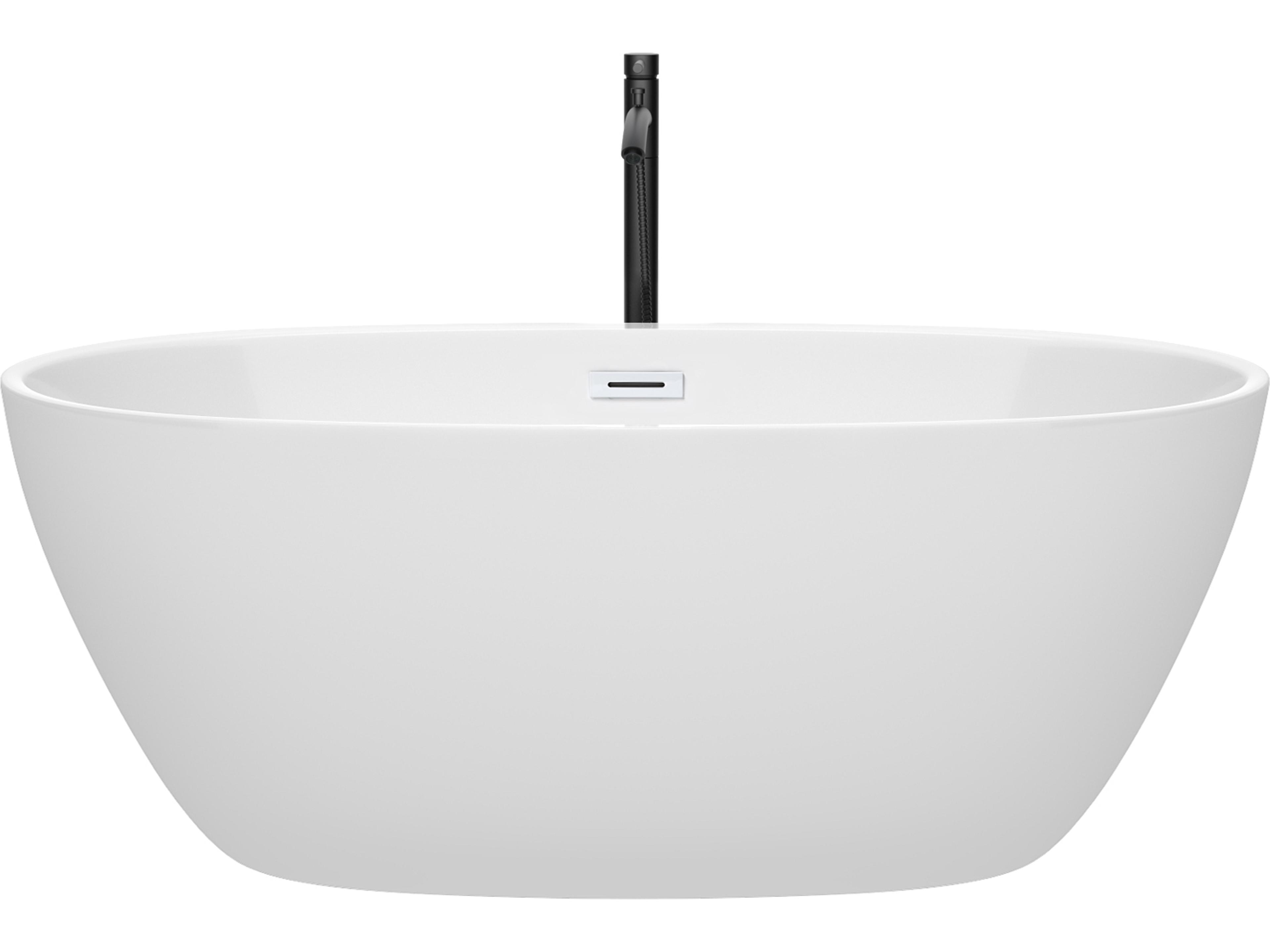 Wyndham Collection Juno White Bathtub with Shiny White Trim and Floor Mounted Faucet