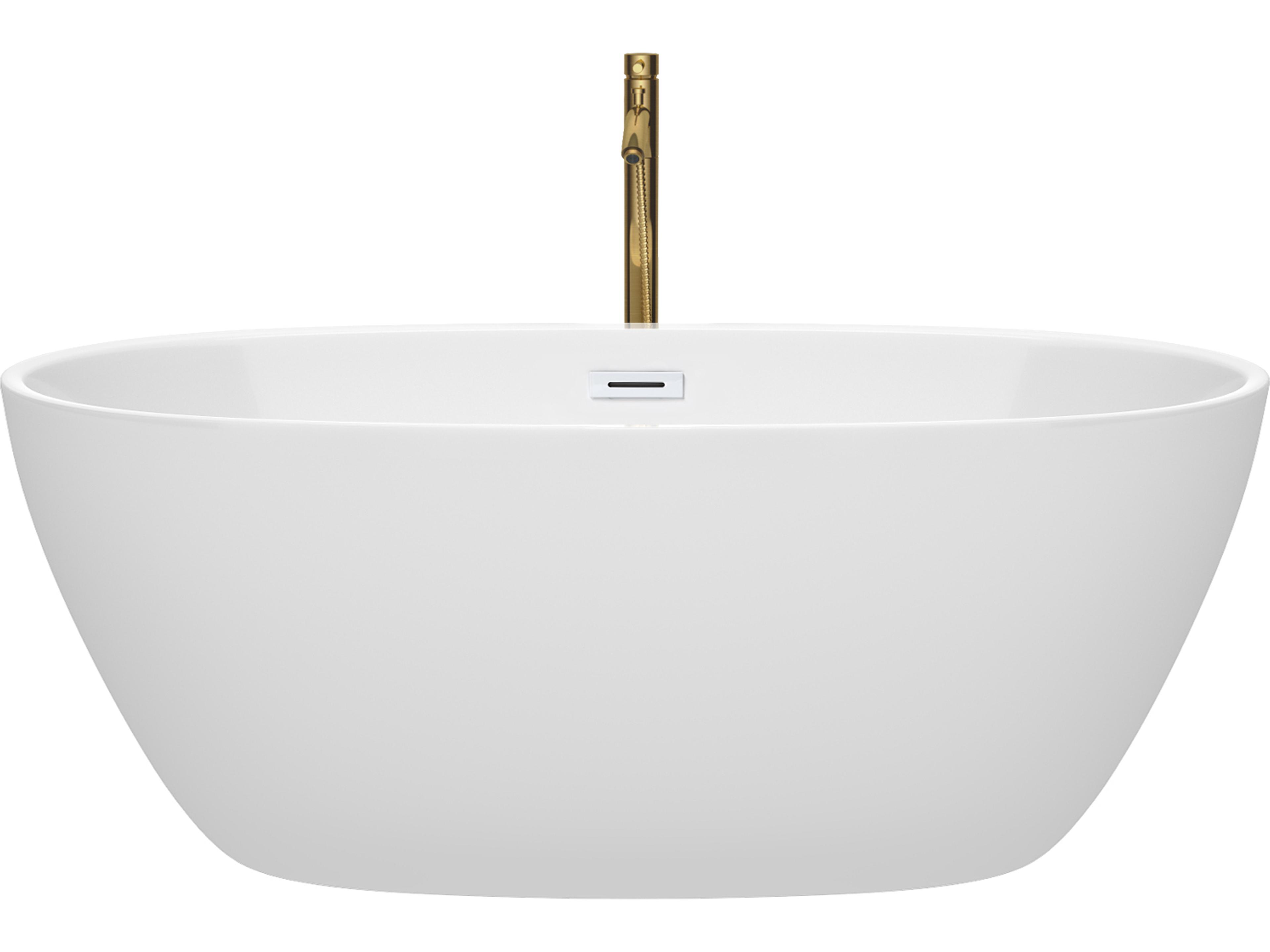Wyndham Collection Juno White Bathtub with Shiny White Trim and Floor Mounted Faucet