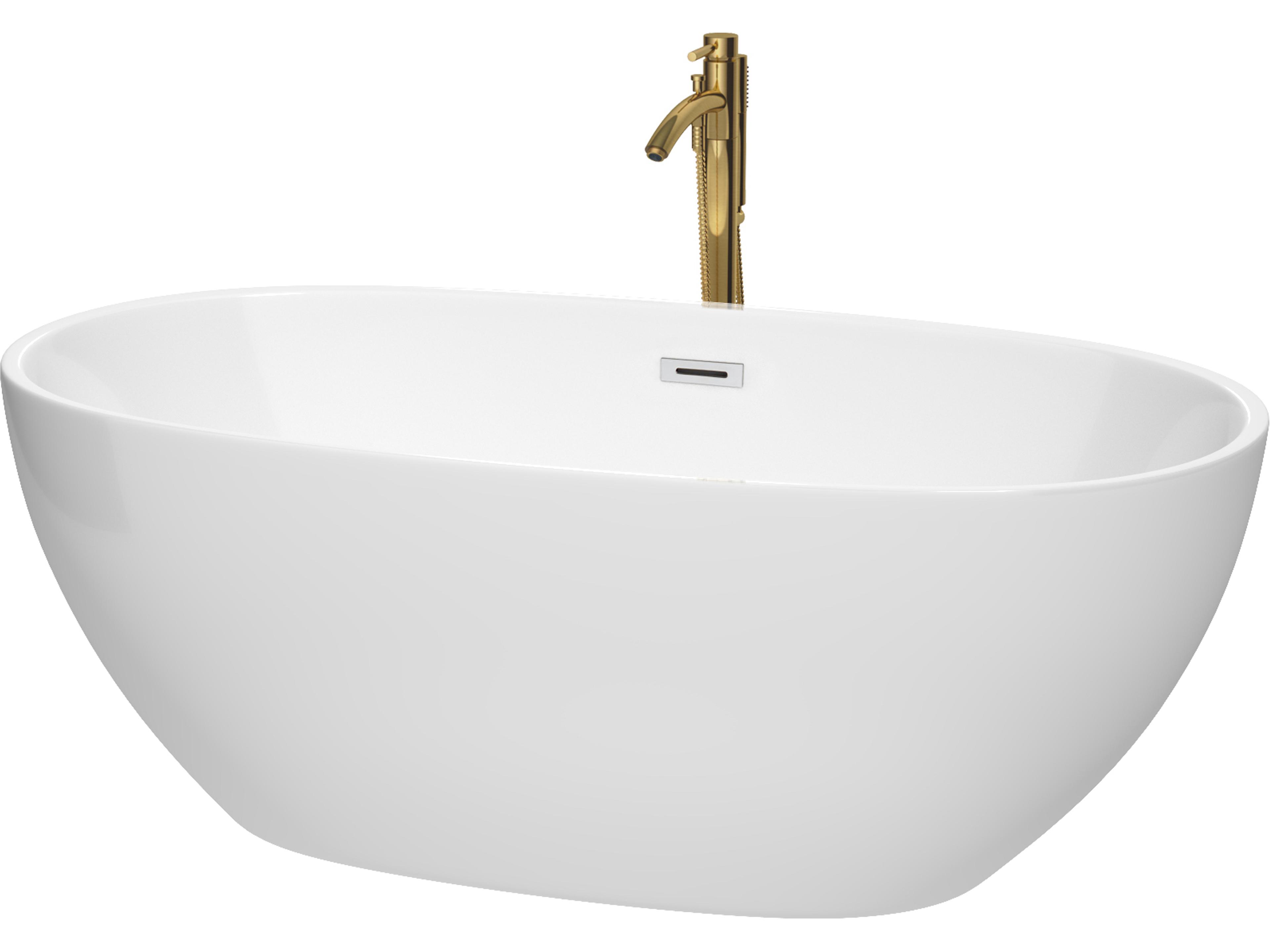Juno White Bathtub with Polished Chrome Trim and Floor Mounted Faucet