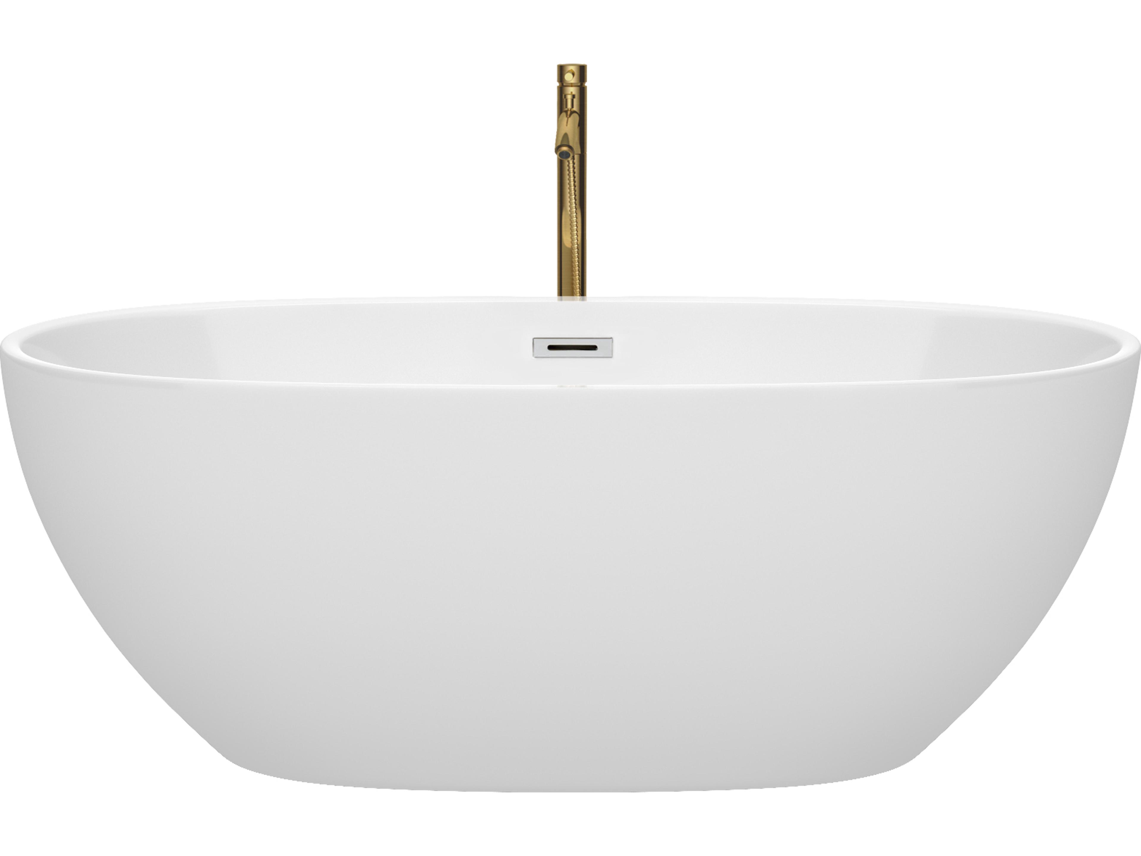 Wyndham Collection Juno White Bathtub with Polished Chrome Trim and Floor Mounted Faucet