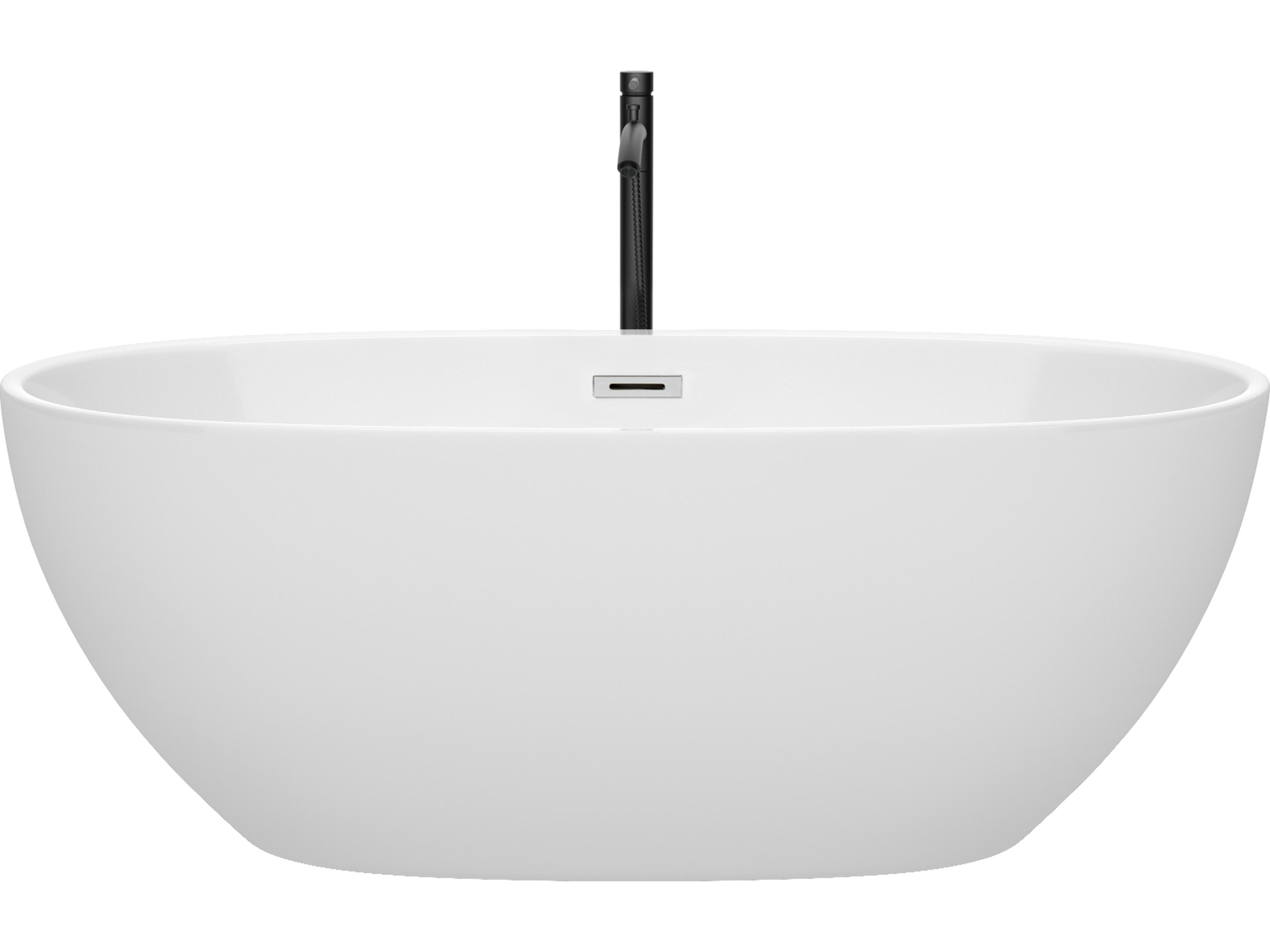 Wyndham Collection Juno White Bathtub with Polished Chrome Trim and Floor Mounted Faucet