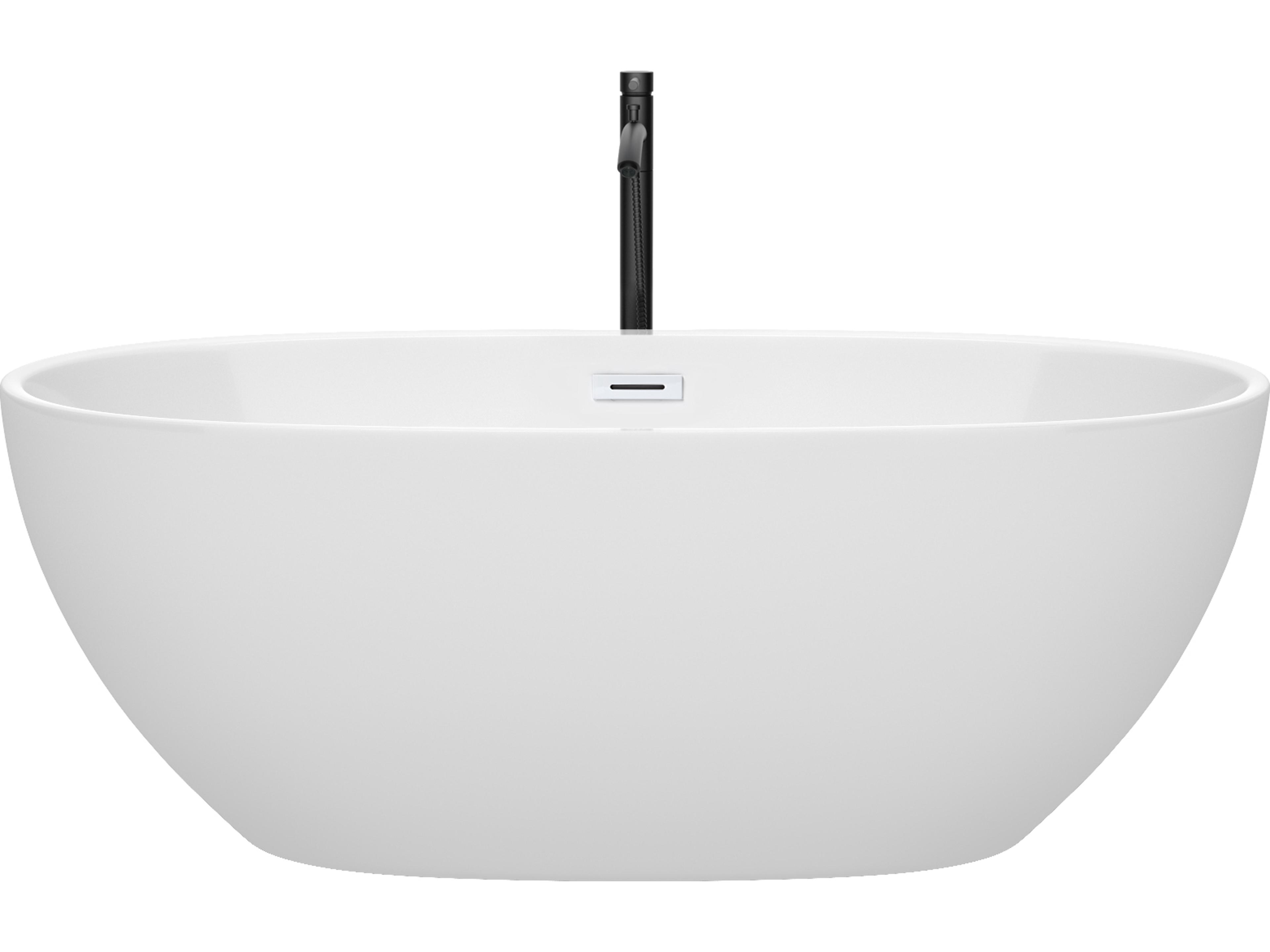 Wyndham Collection Juno White Bathtub with Shiny White Trim and Floor Mounted Faucet
