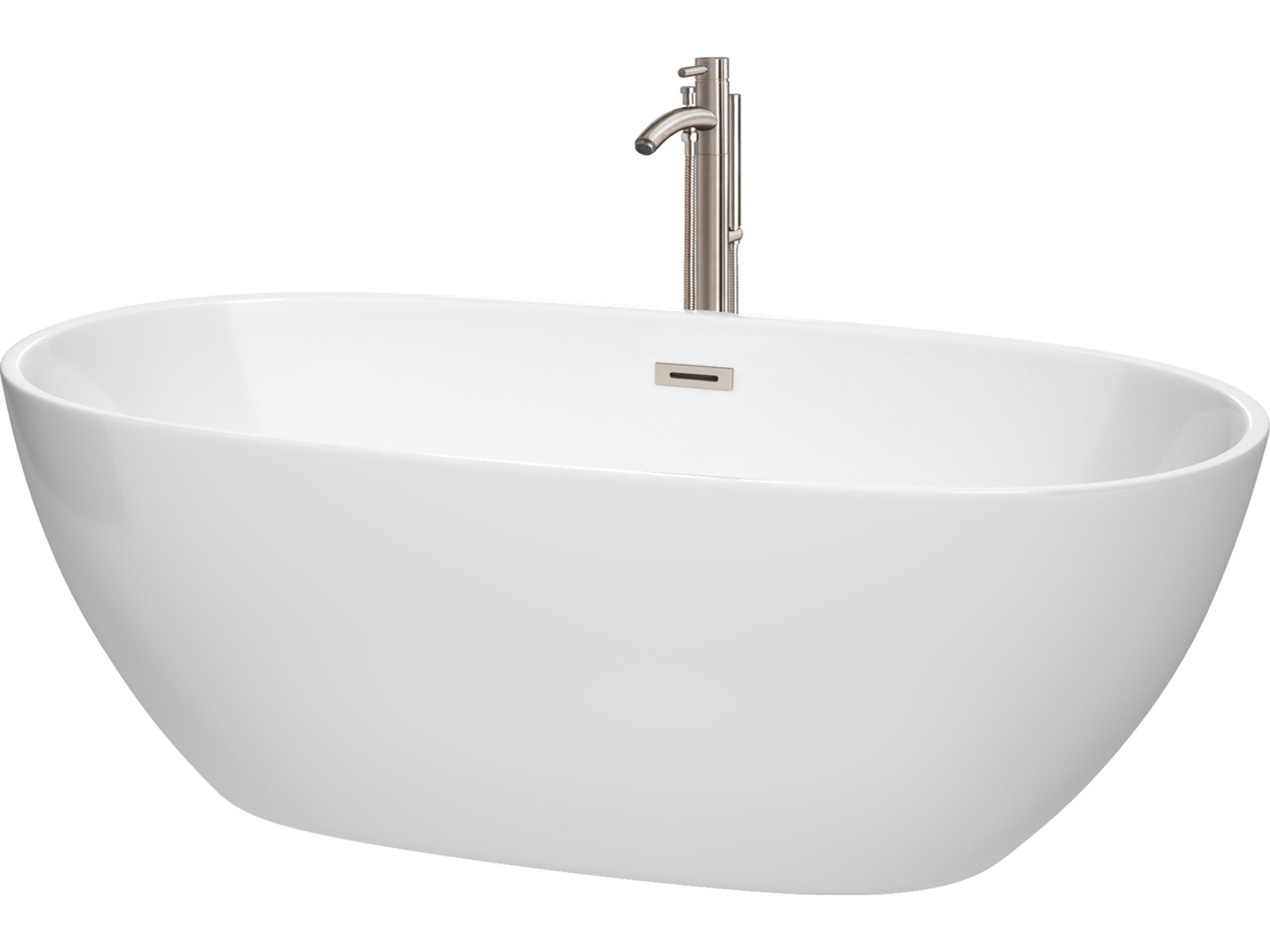 Juno White Bathtub with Floor Mounted Faucet, Drain and Overflow Trim