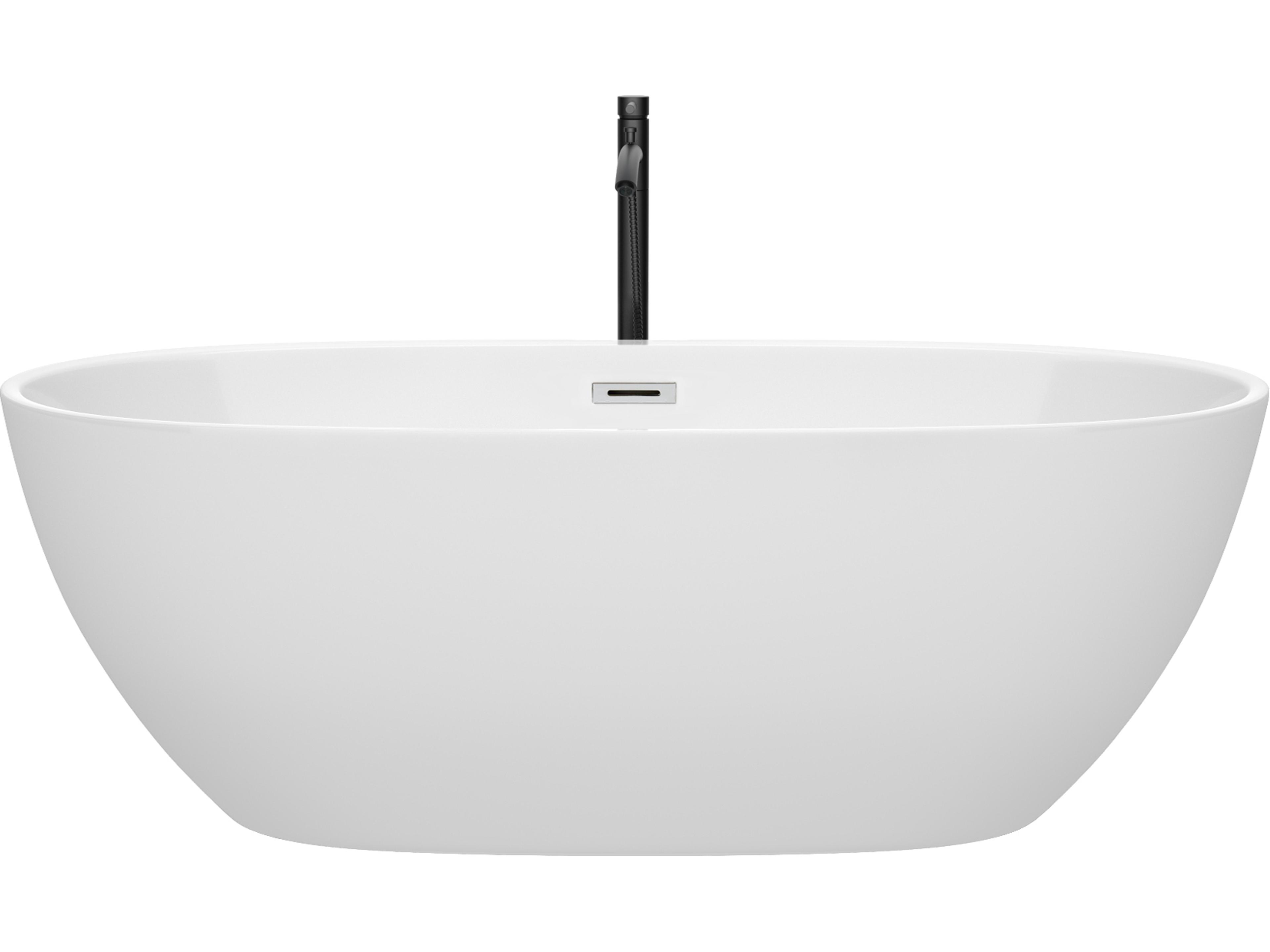 Wyndham Collection Juno White Bathtub with Polished Chrome Trim and Floor Mounted Faucet